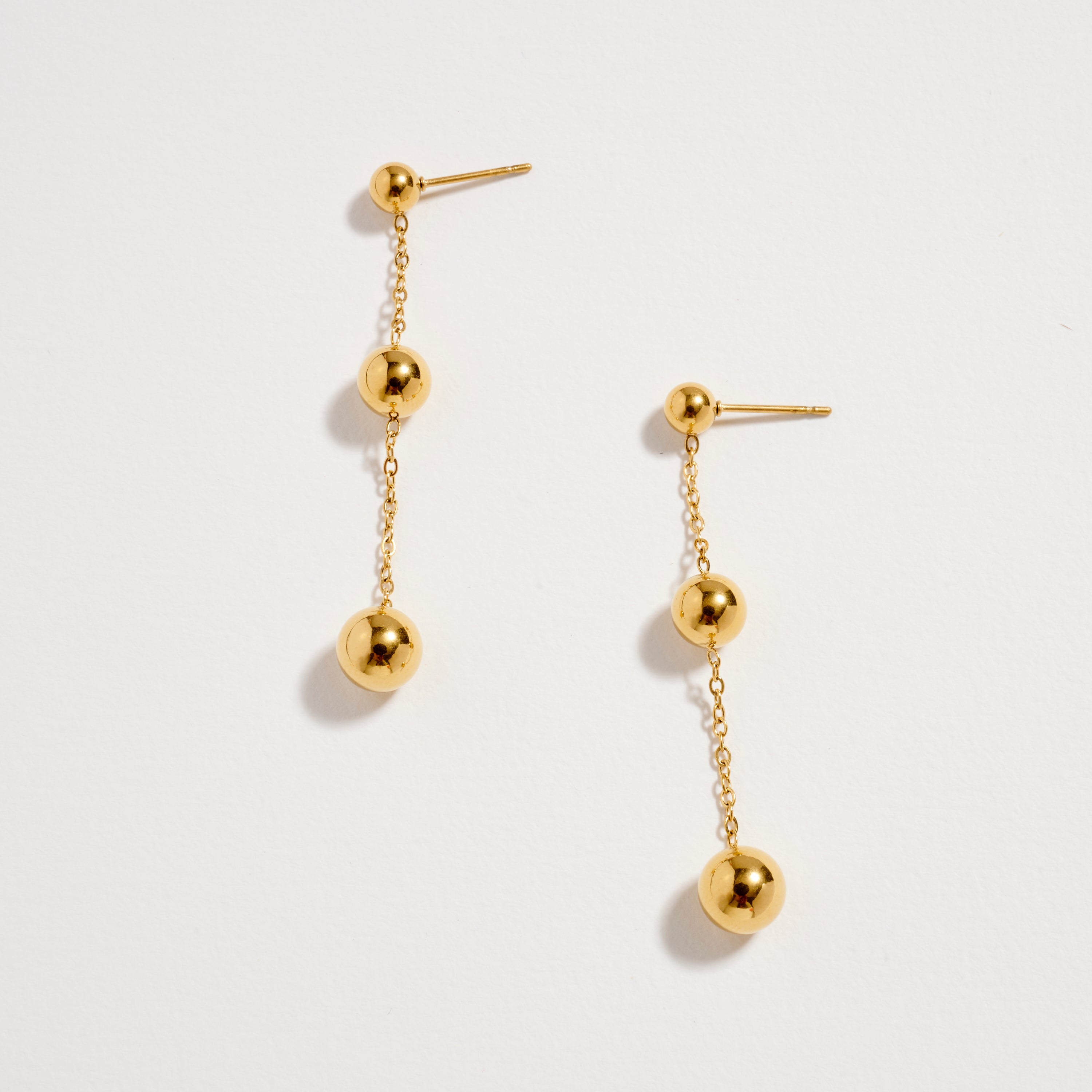 Stainless Steel Triple Ball Drop Earrings – Hypoallergenic & Tarnish Free