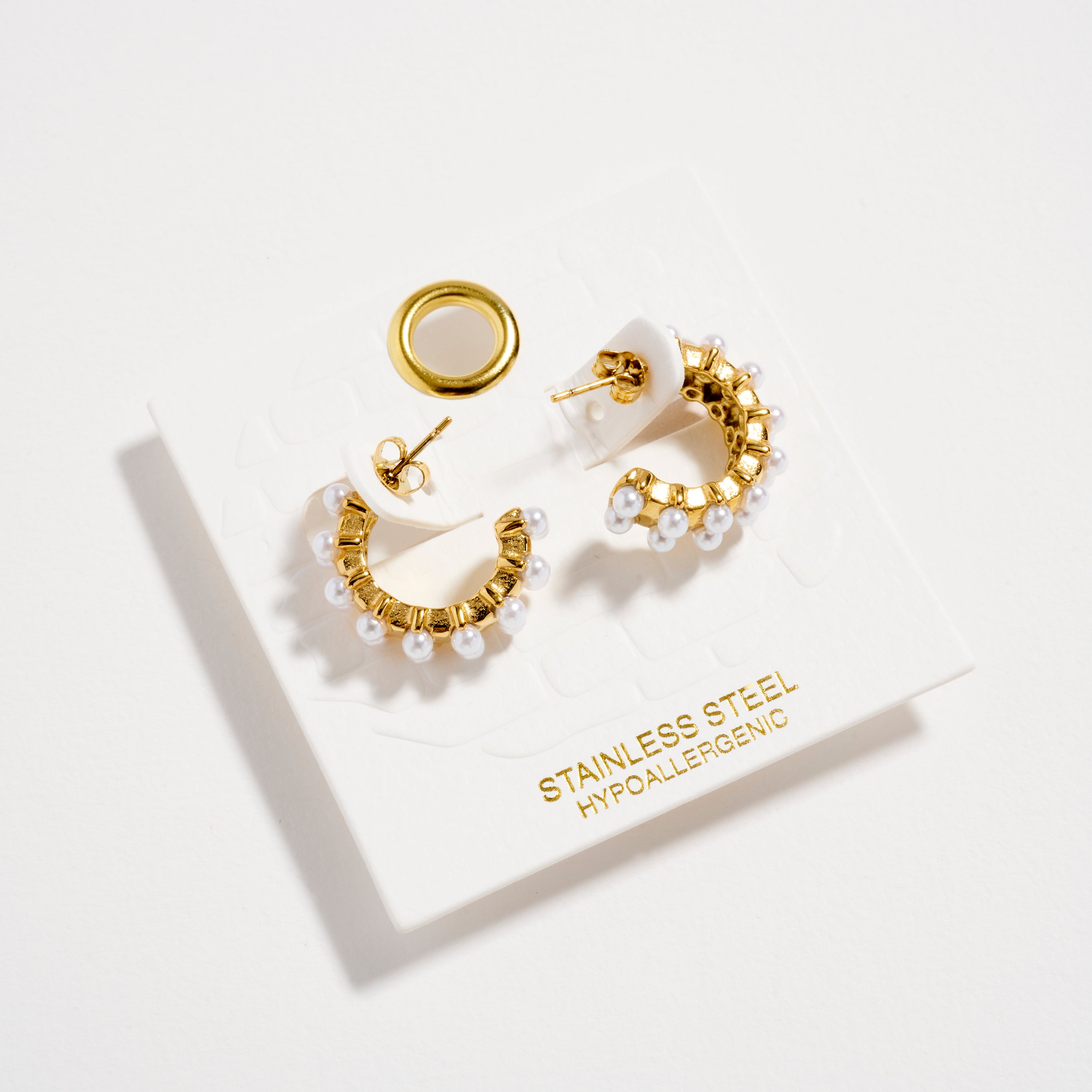 Stainless Steel Pearl Accent Hoop Earrings – Hypoallergenic & Tarnish Free