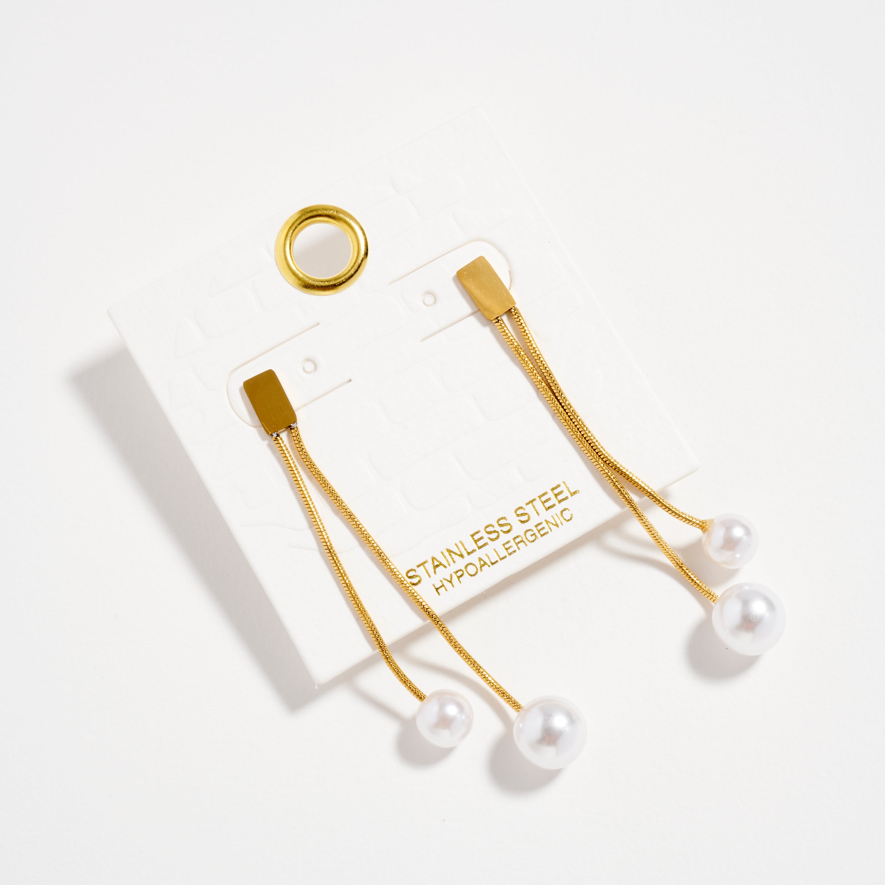 Stainless Steel Pearl Drop Chain Earrings – Hypoallergenic & Tarnish Free