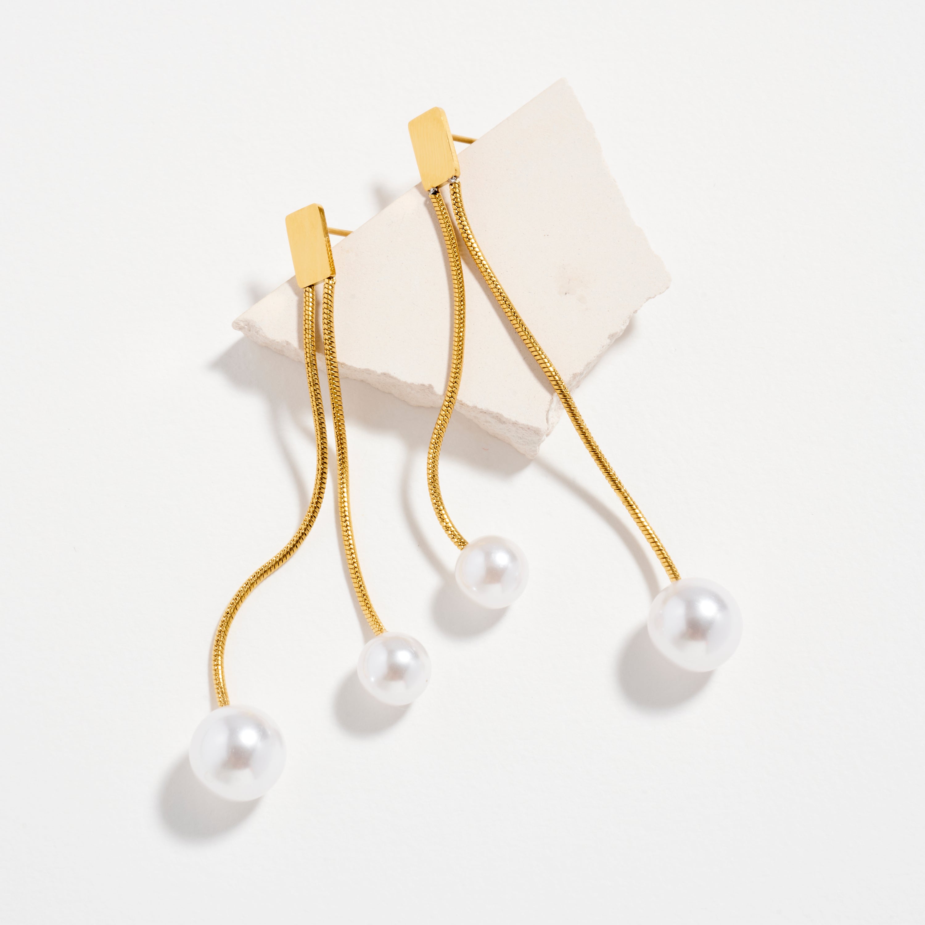 Stainless Steel Pearl Drop Chain Earrings – Hypoallergenic & Tarnish Free