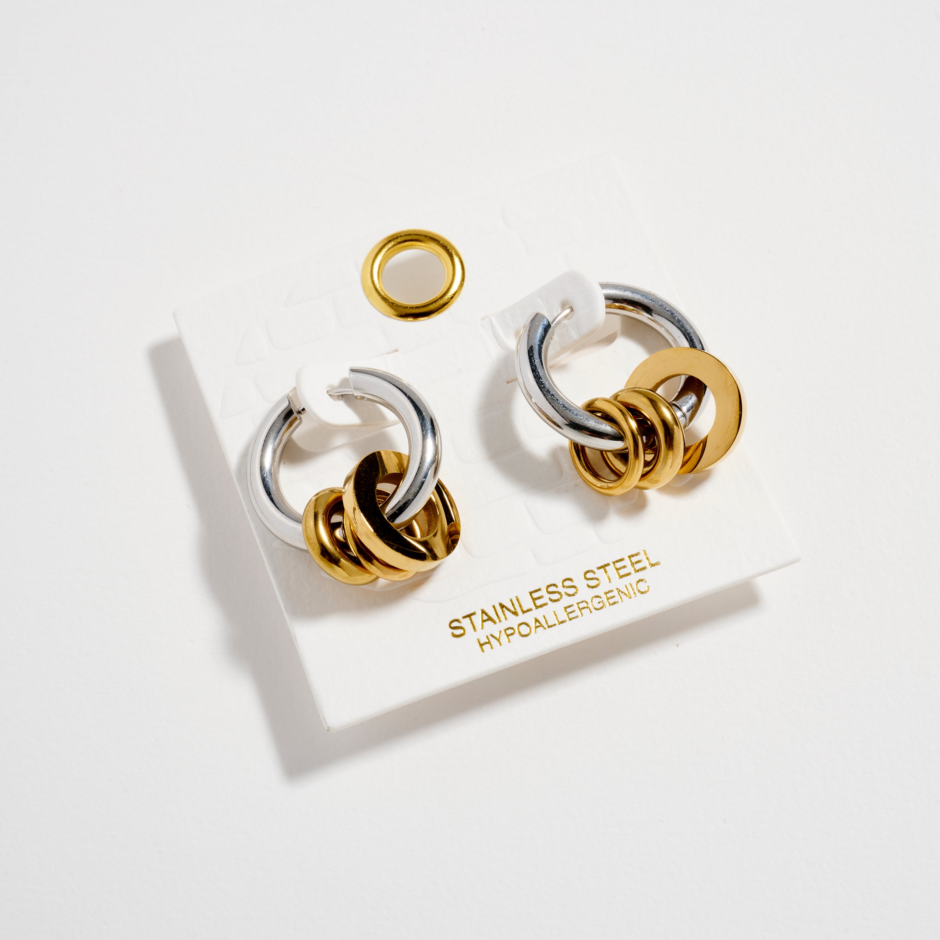 Stainless Steel Interlocking Hoop Earrings – Two Tone / Gold