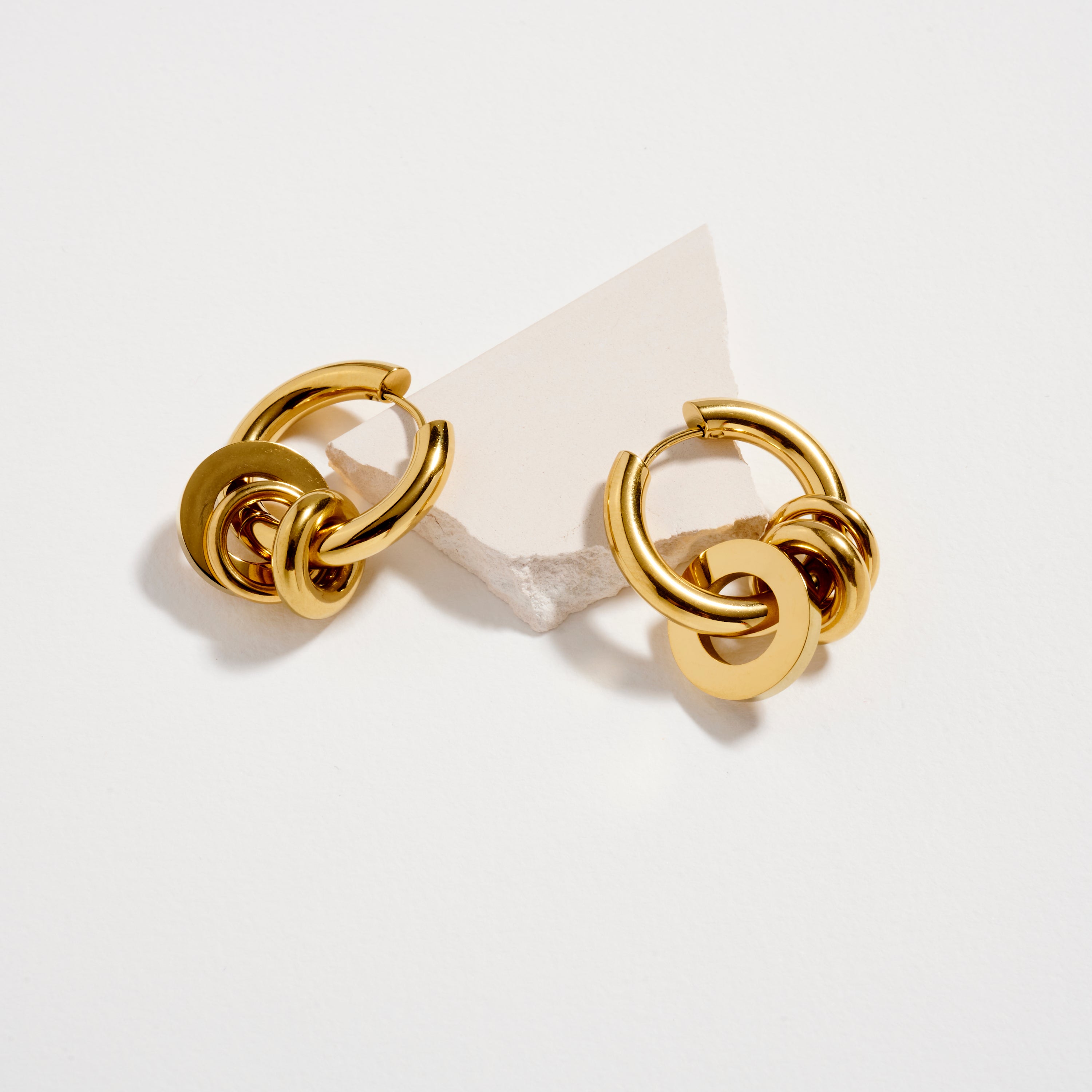 Stainless Steel Interlocking Hoop Earrings – Two Tone / Gold