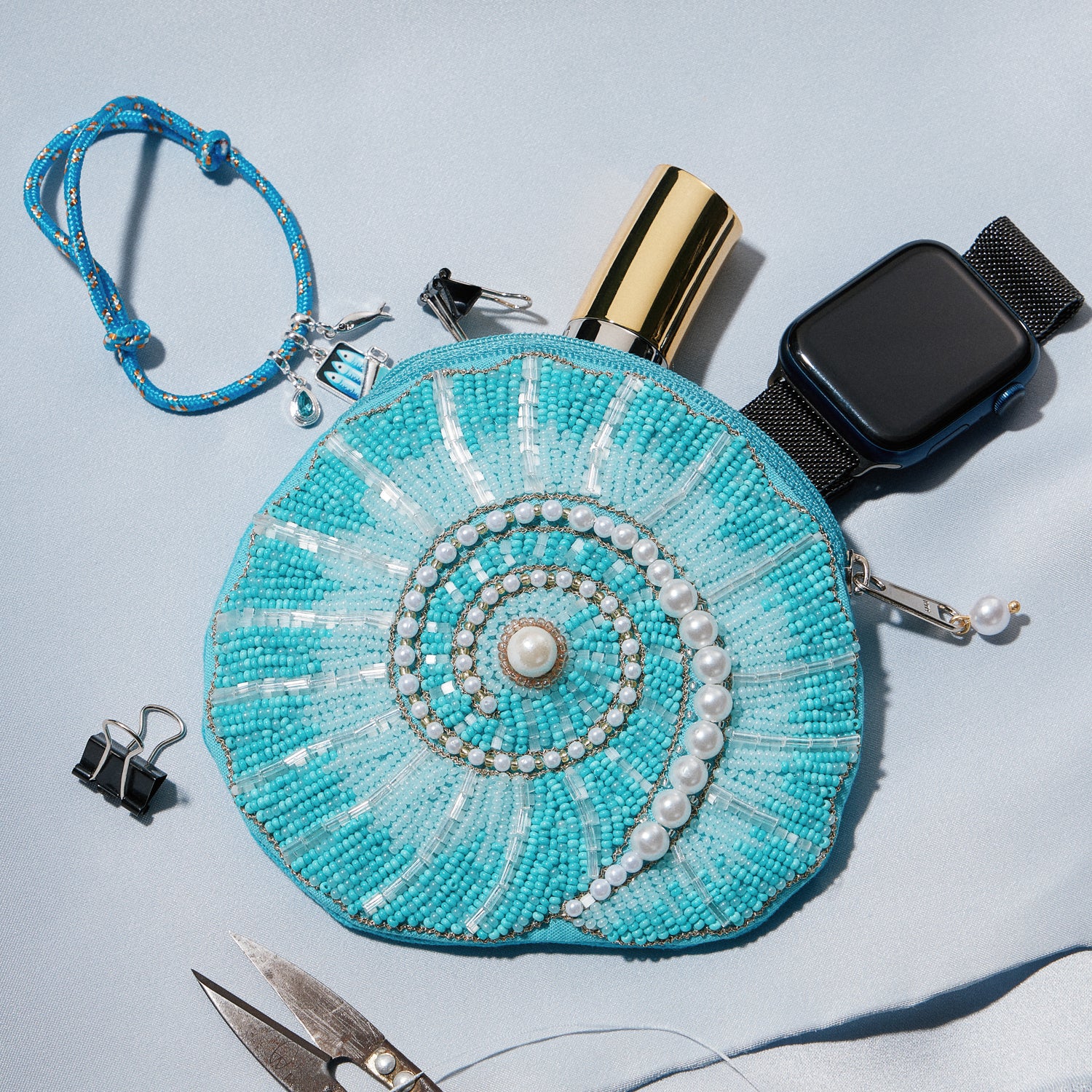 Beaded Sealife Coin Purse Collection | Coastal Shell Zip Pouch