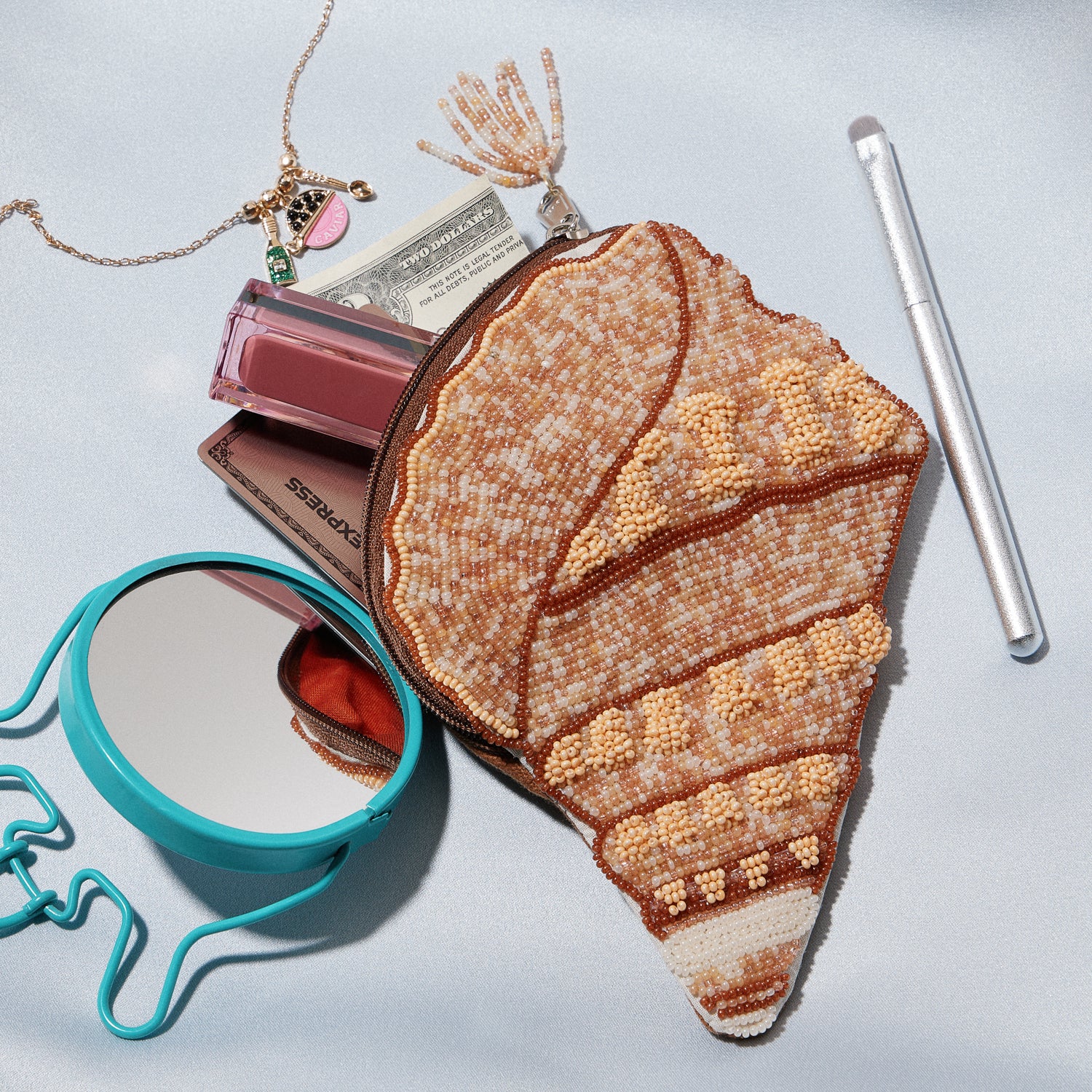 Beaded Sealife Coin Purse Collection | Coastal Shell Zip Pouch