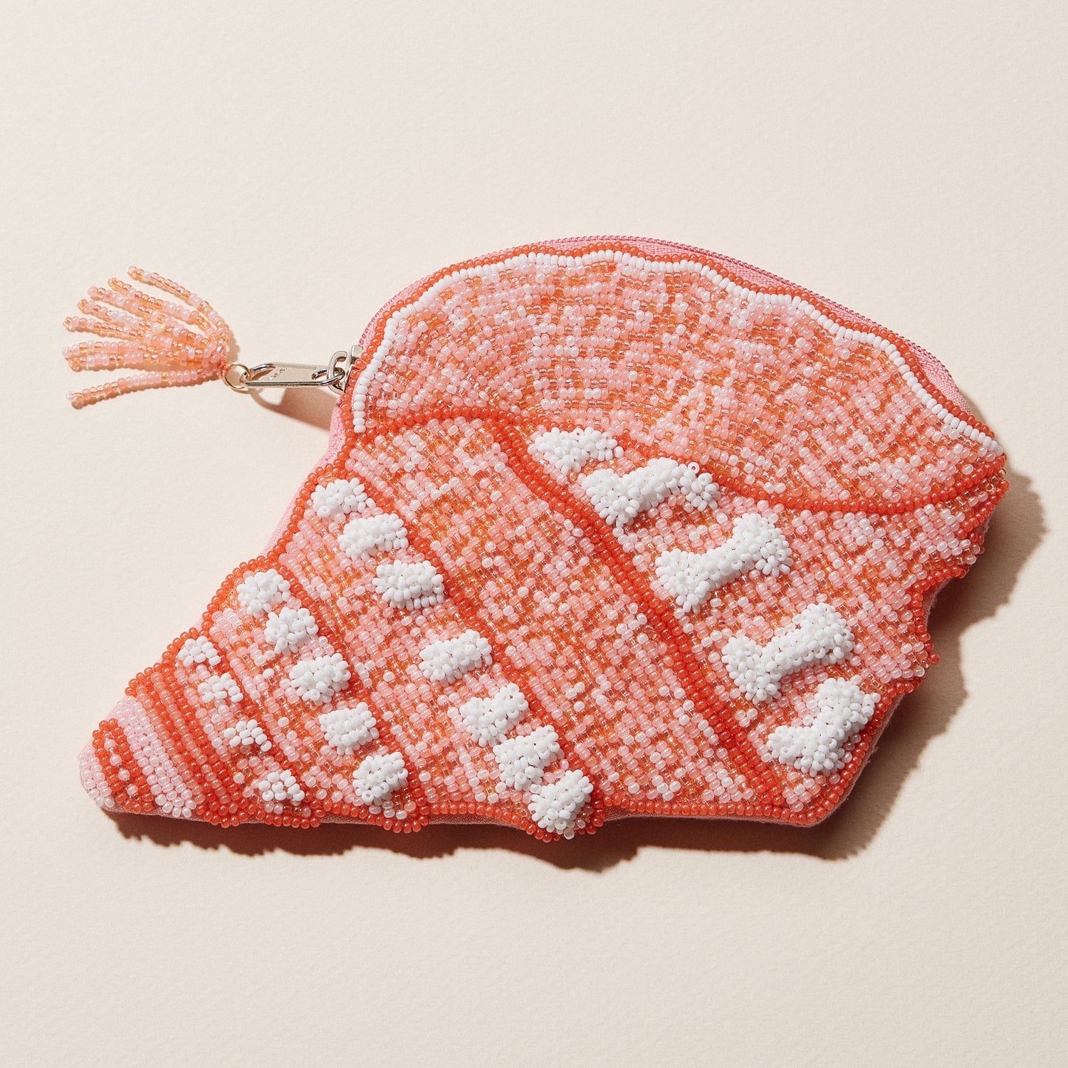 Beaded Conch Seashell Coin Purse | Coastal Shell Zip Pouch