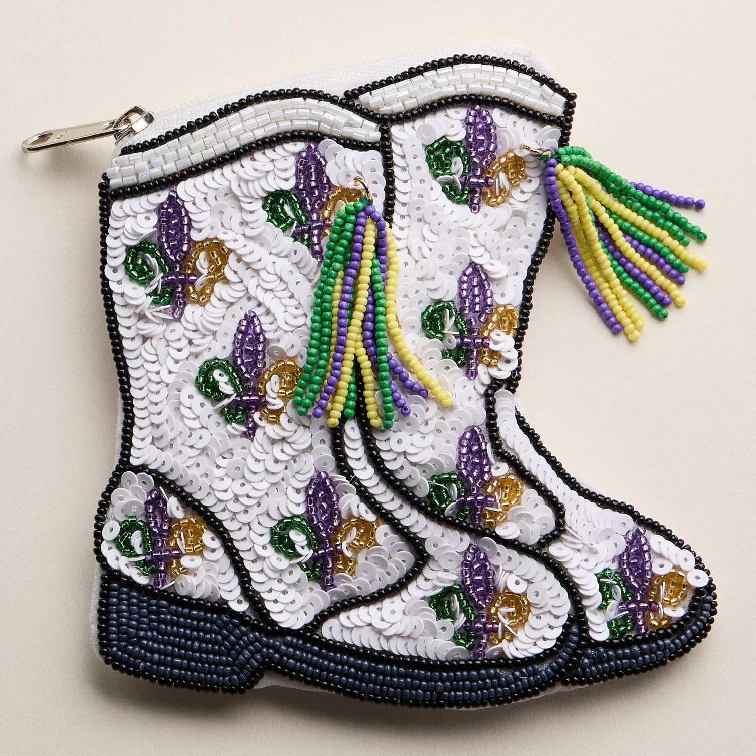 Mardi Gras Western Boot Sequin Beaded Pouch