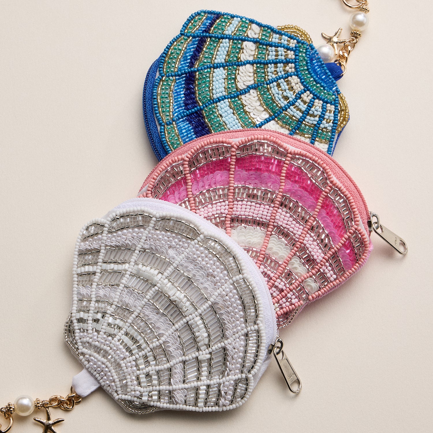 Beaded Sealife Coin Purse Collection | Coastal Shell Zip Pouch