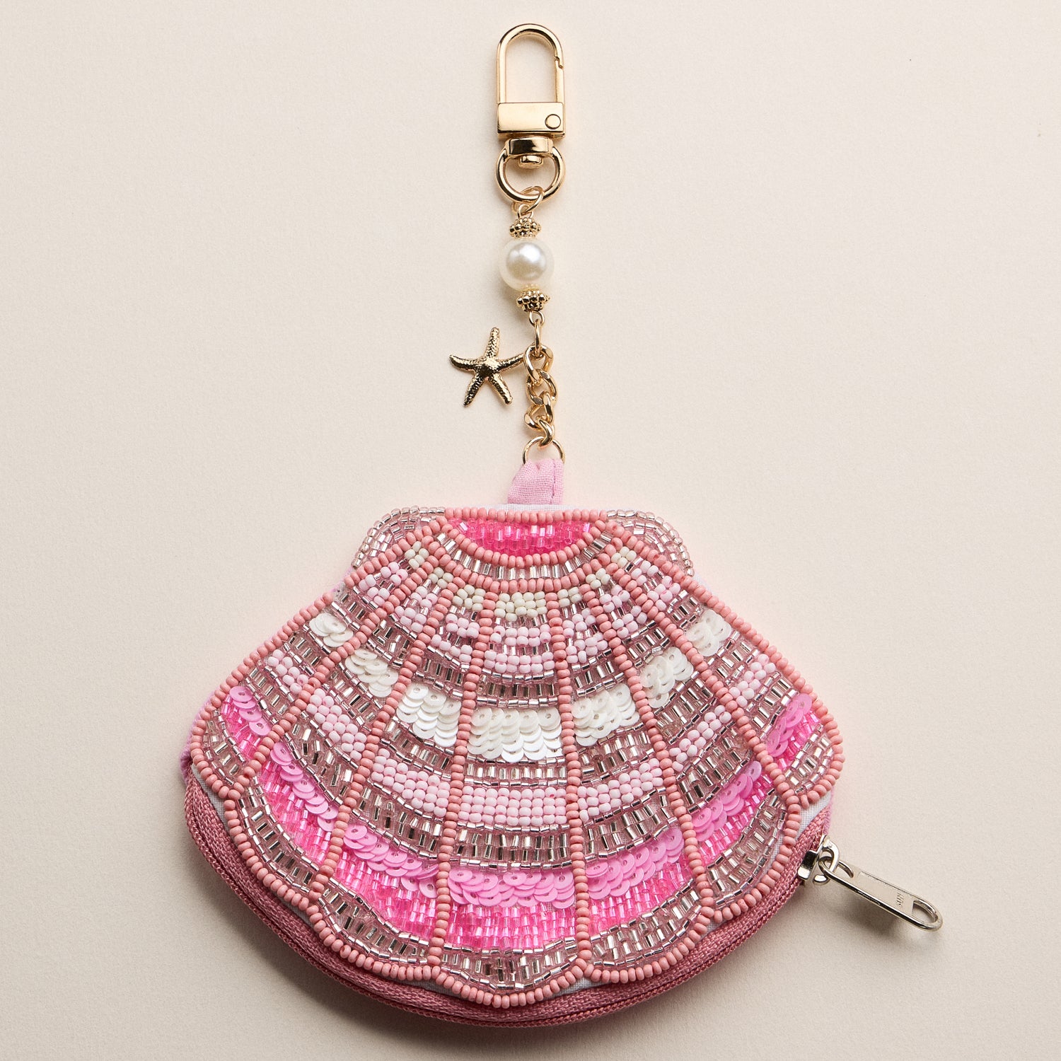 Beaded Seashell Coin Pouch Keychain – Hand-Beaded Shell Mini Purse