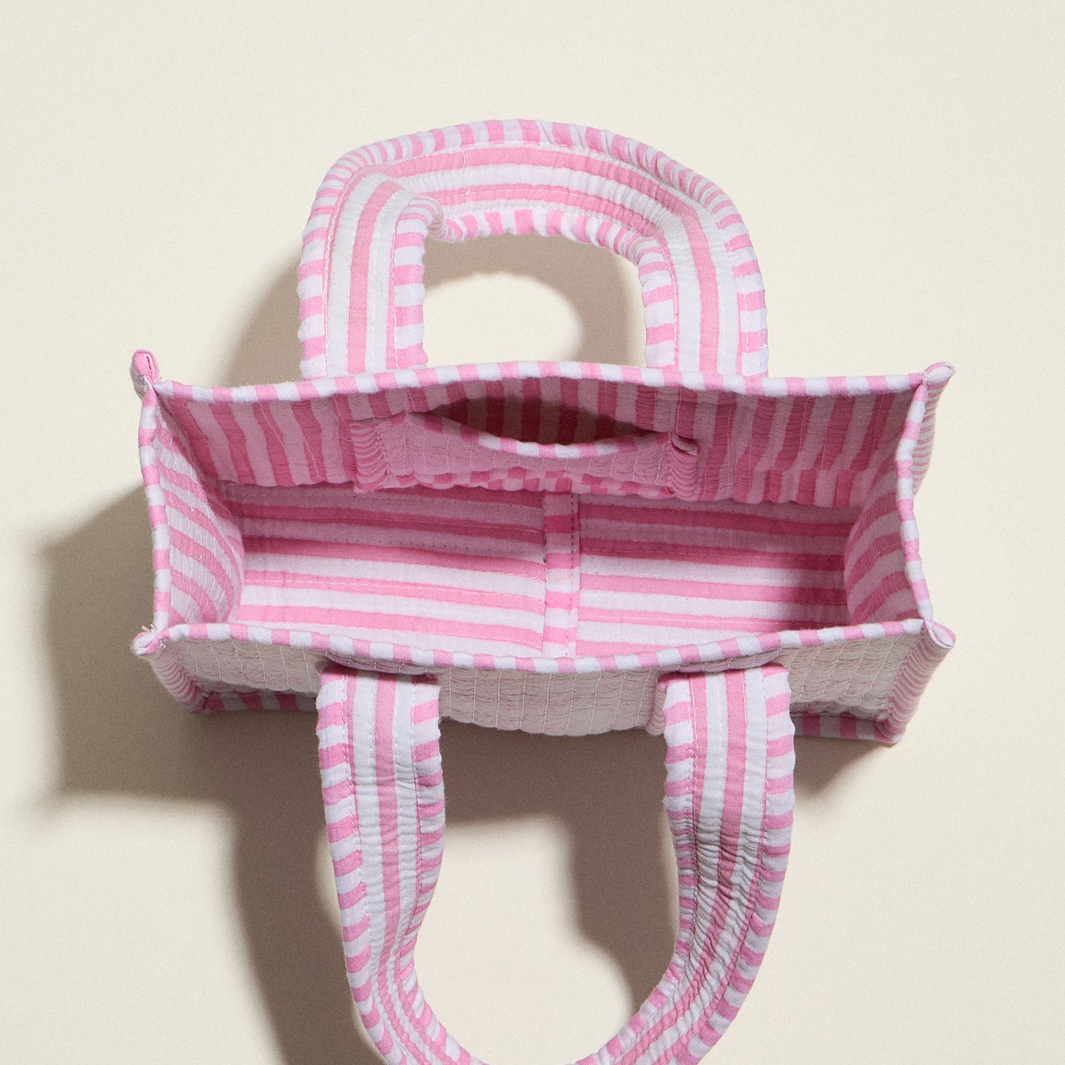 Pink Shell Quilted Mini Tote Bag – Lightweight Floral Striped Everyday Handbag - Frem