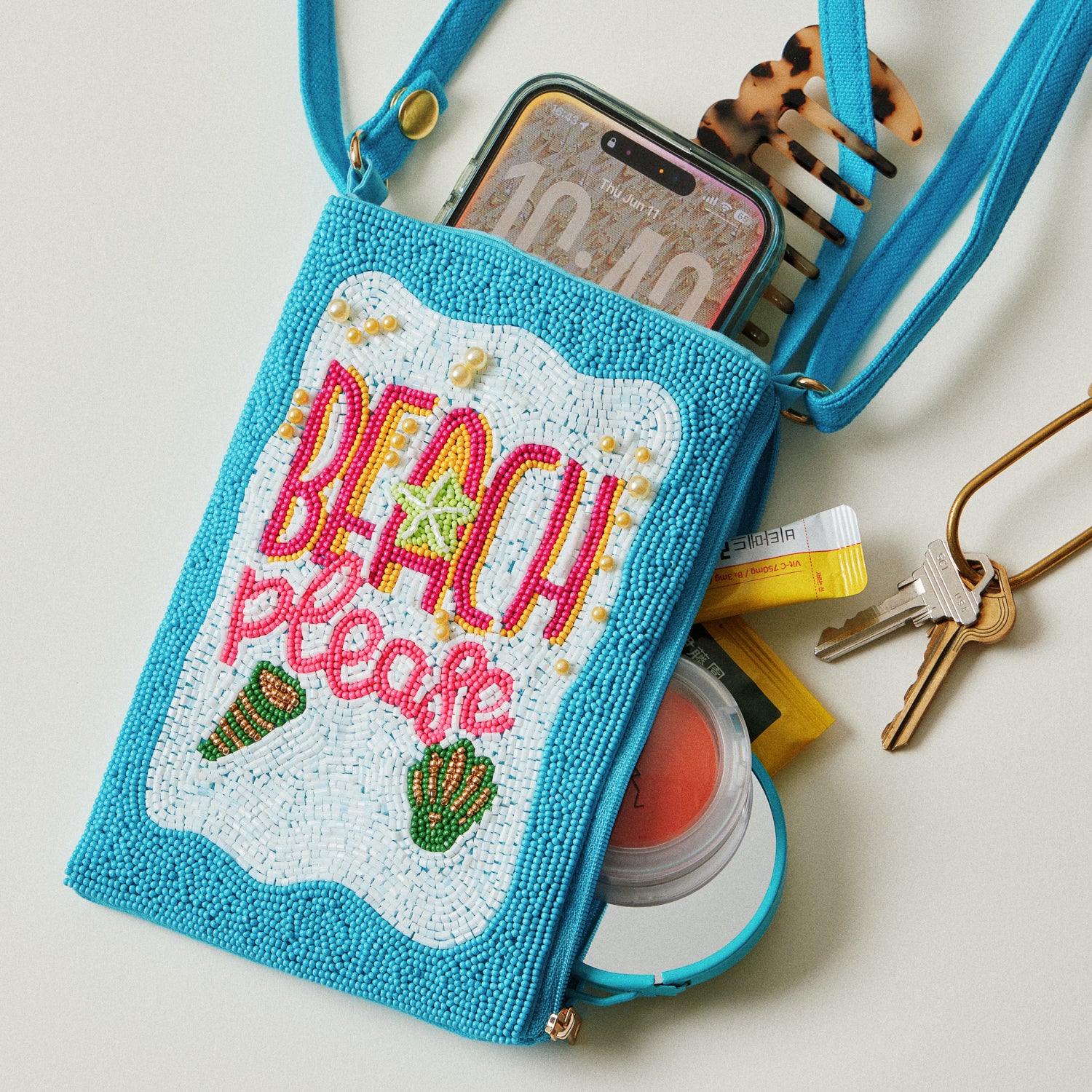 Seed Beaded Tropical Crossbody Phone Bag | Multifunctional Zipper Bag