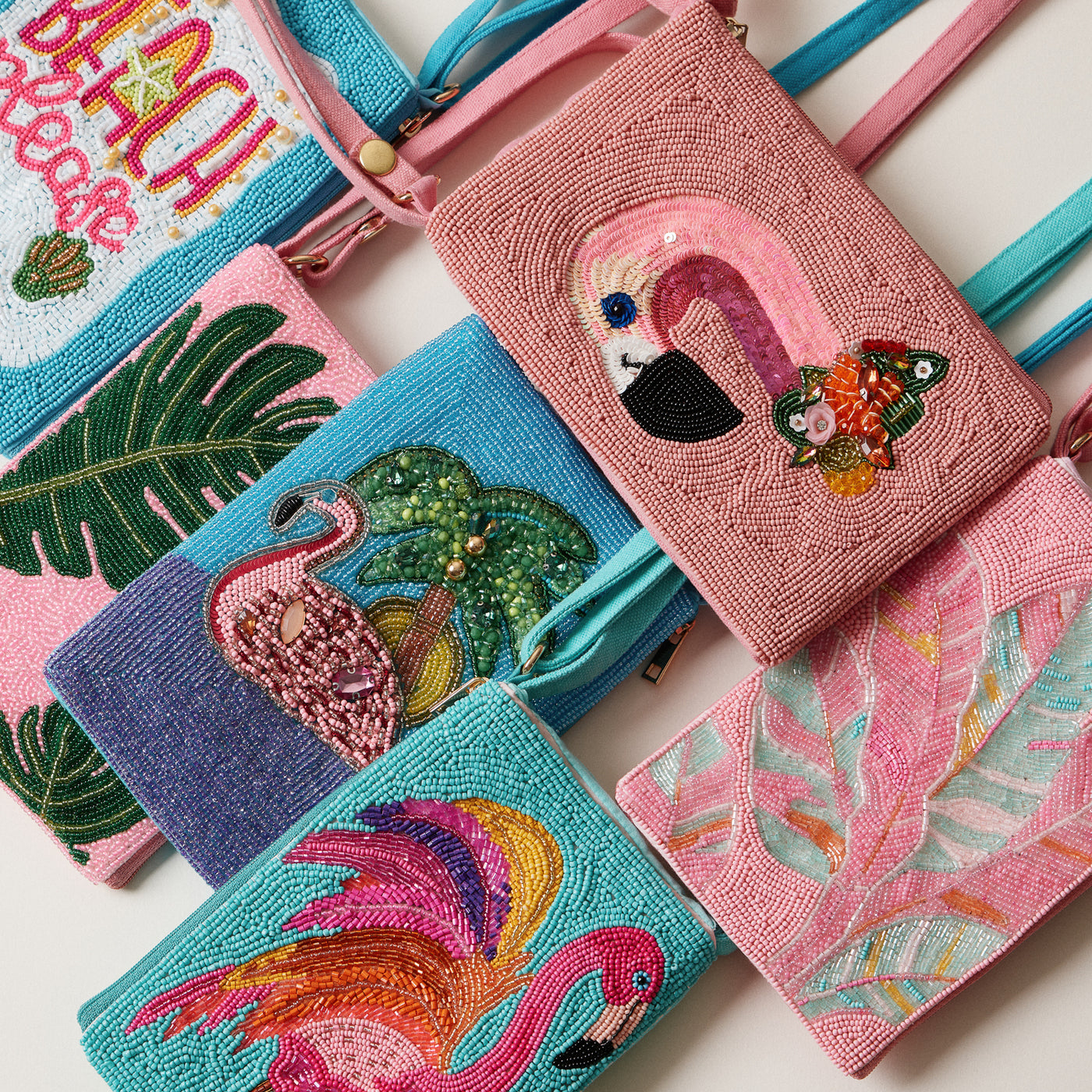 Seed Beaded Tropical Crossbody Phone Bag | Multifunctional Zipper Bag