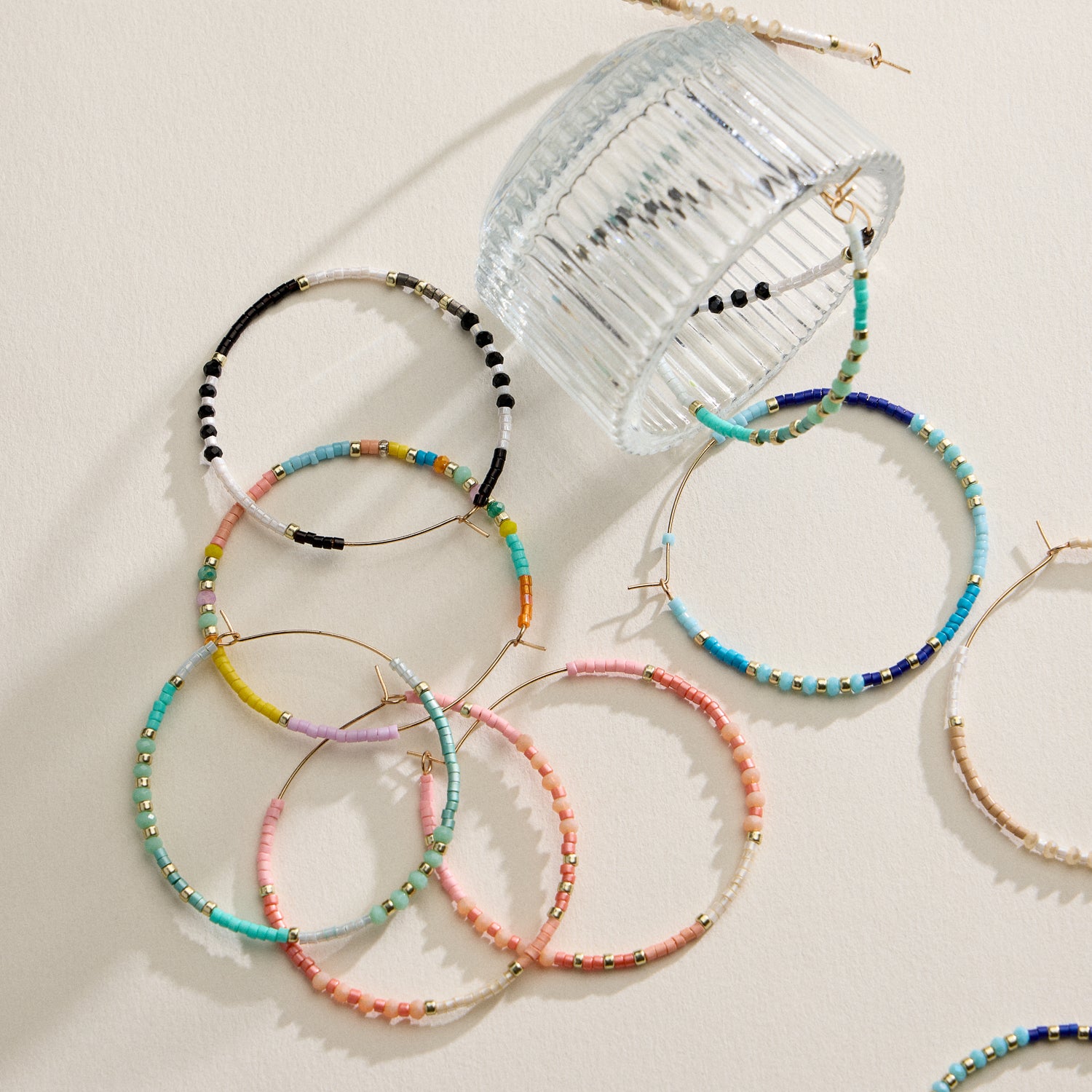 Boho Seed Bead Hoop Earrings | Gold Accent