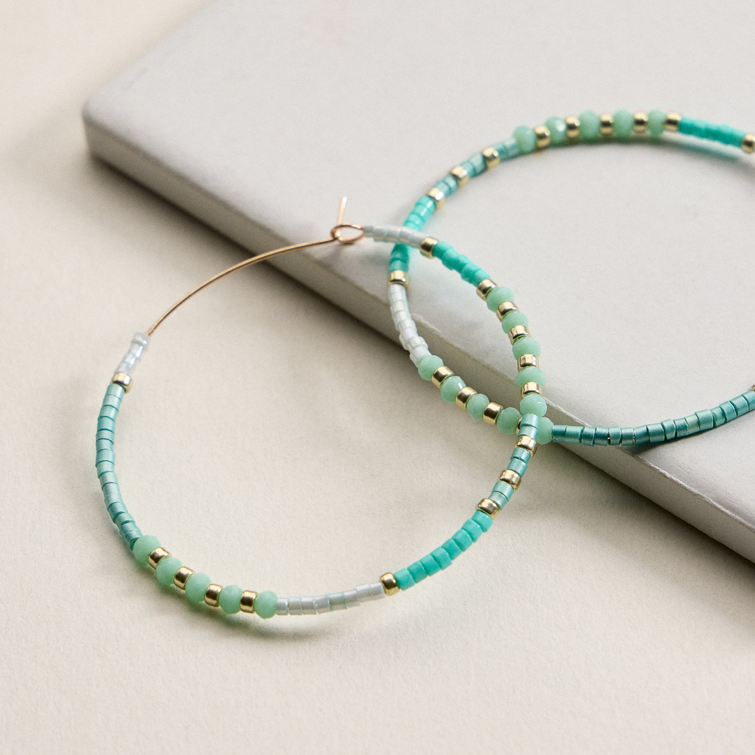 Boho Seed Bead Hoop Earrings | Gold Accent