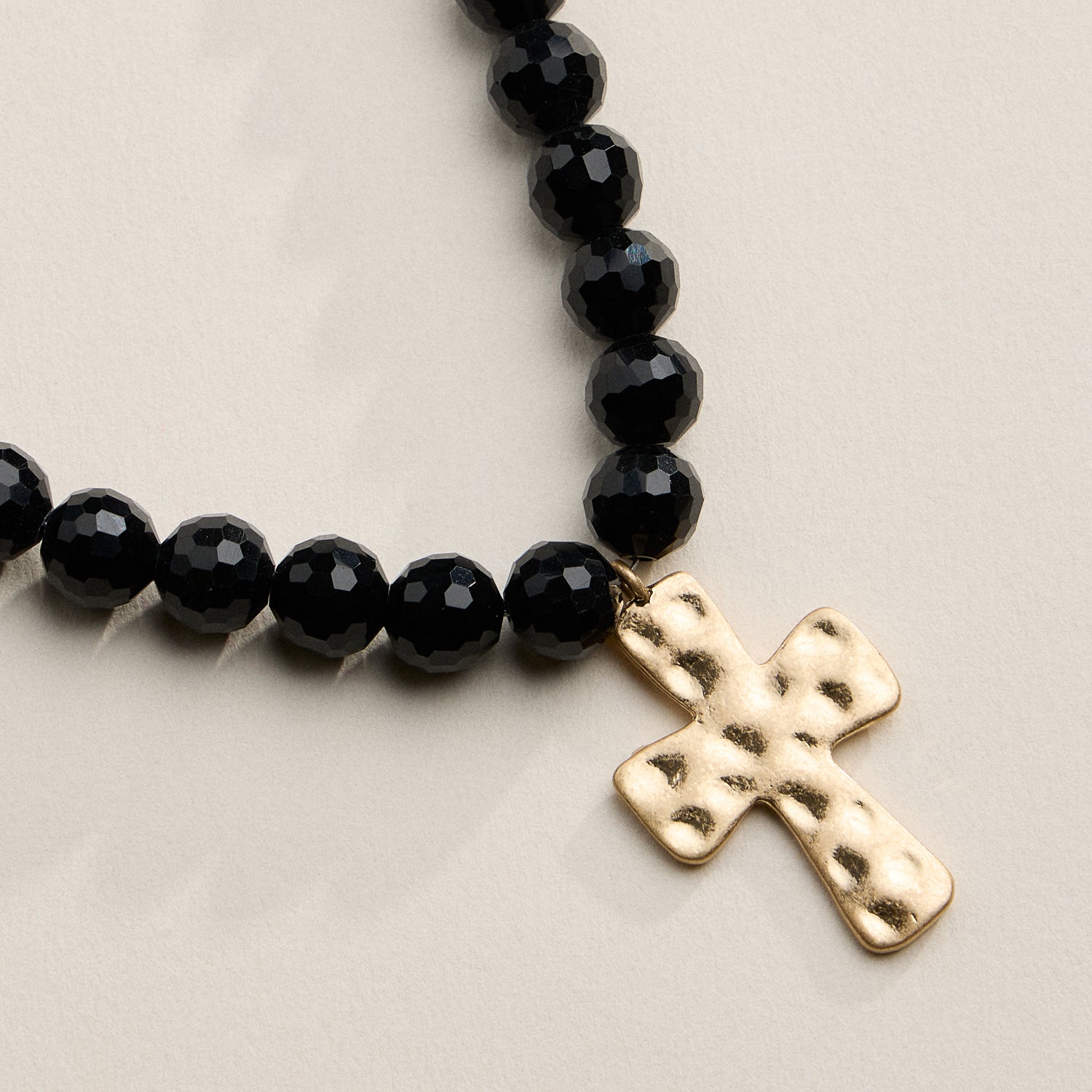 Faceted Beaded Necklace with Hammered Cross Pendant