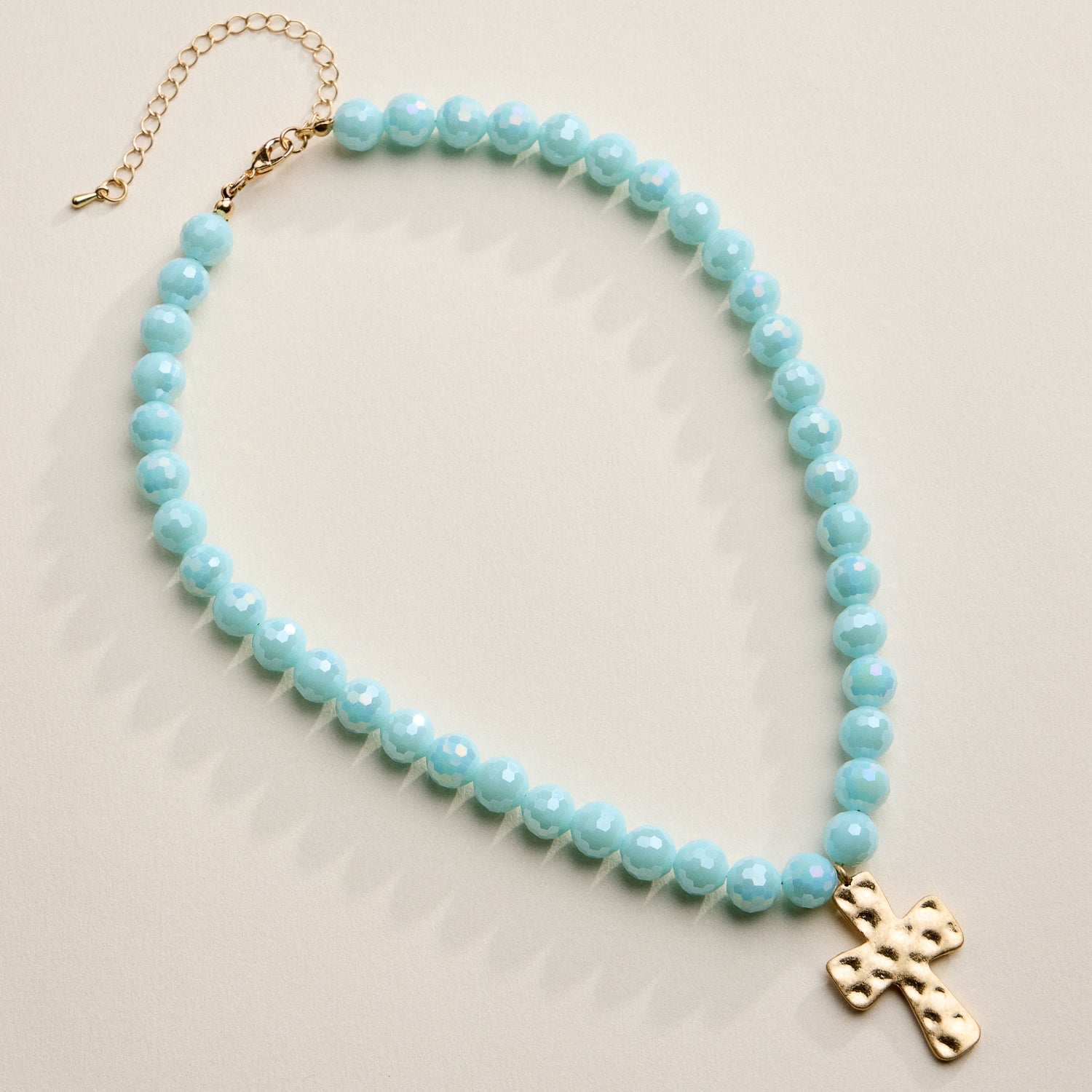 Faceted Beaded Necklace with Hammered Cross Pendant