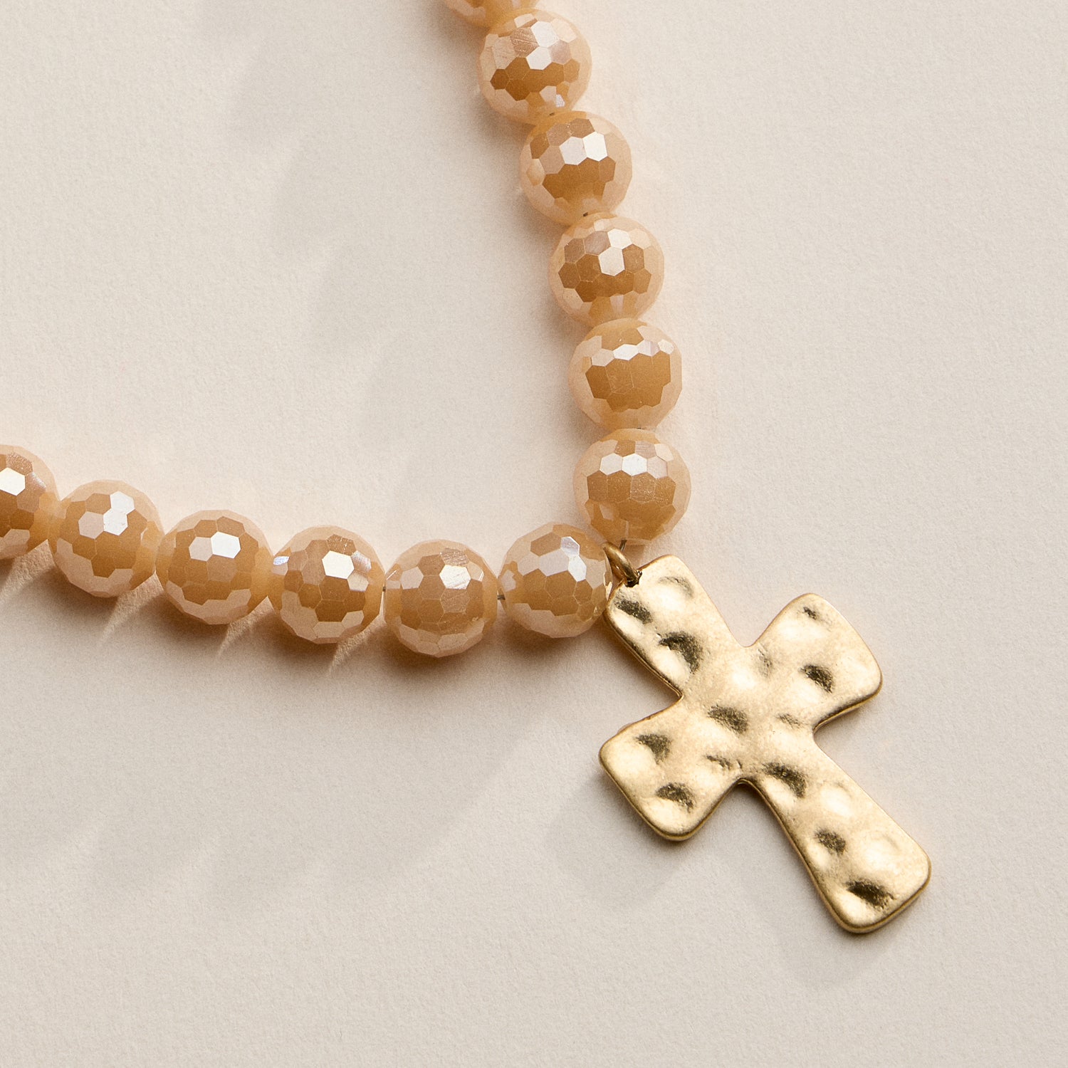 Faceted Beaded Necklace with Hammered Cross Pendant