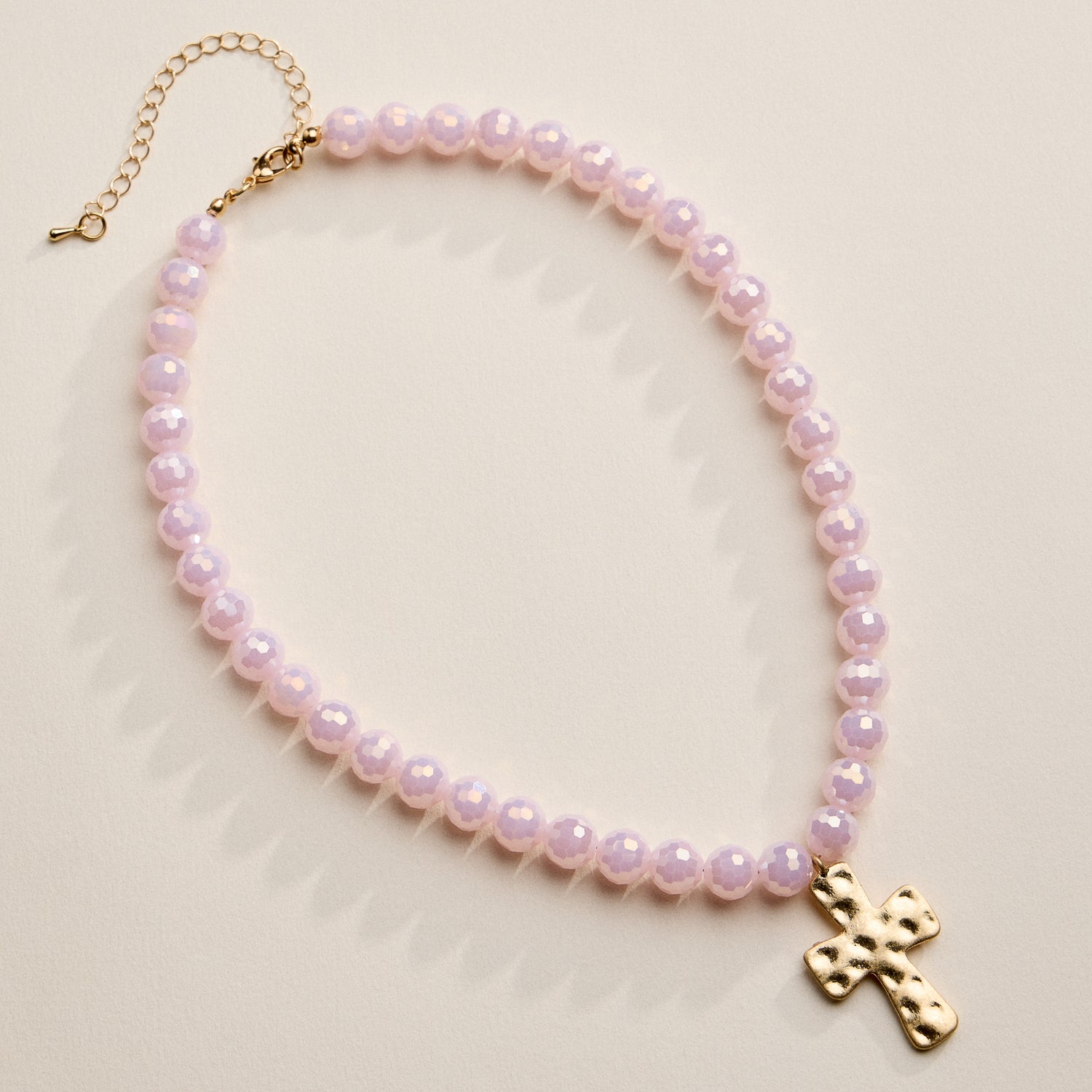 Faceted Beaded Necklace with Hammered Cross Pendant