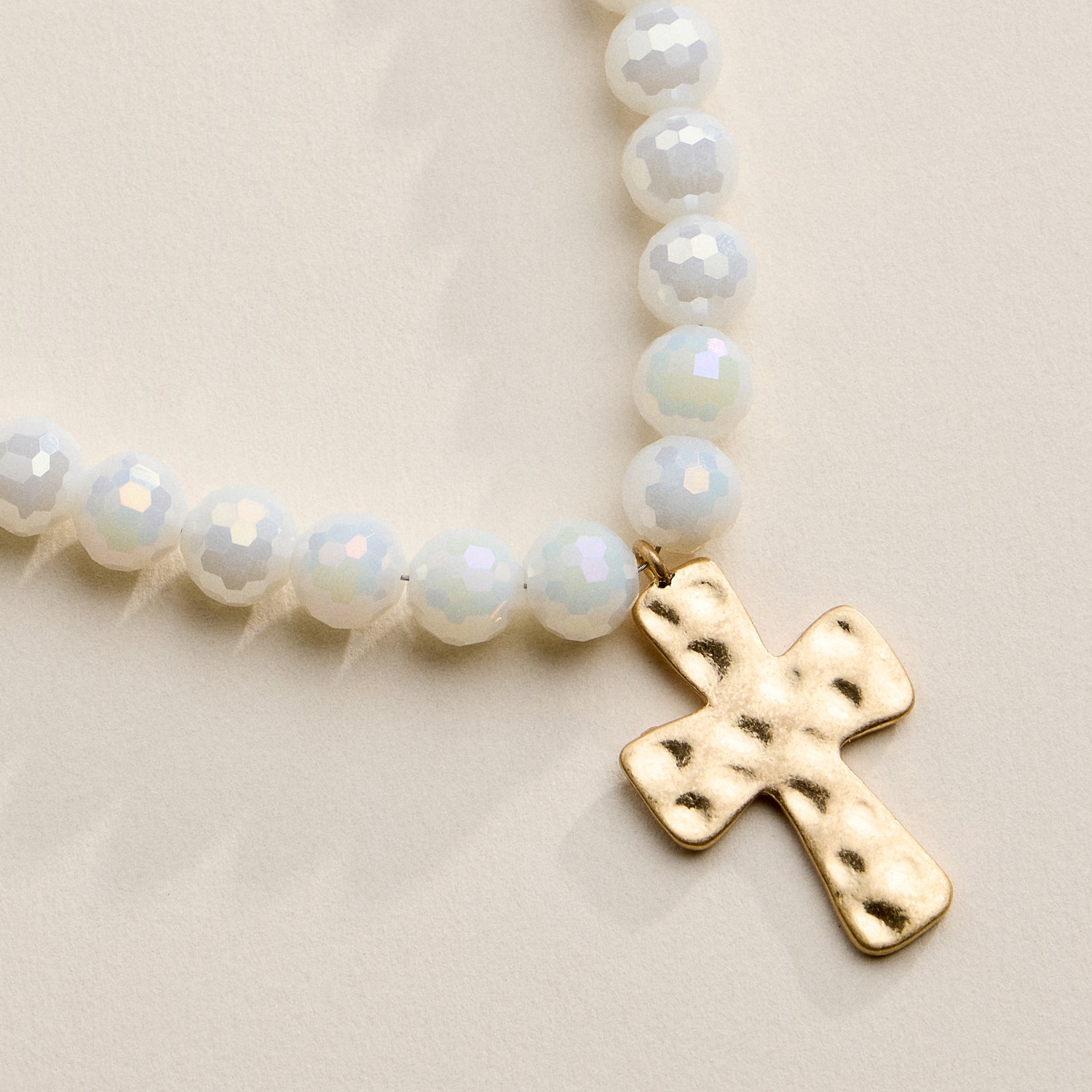 Faceted Beaded Necklace with Hammered Cross Pendant