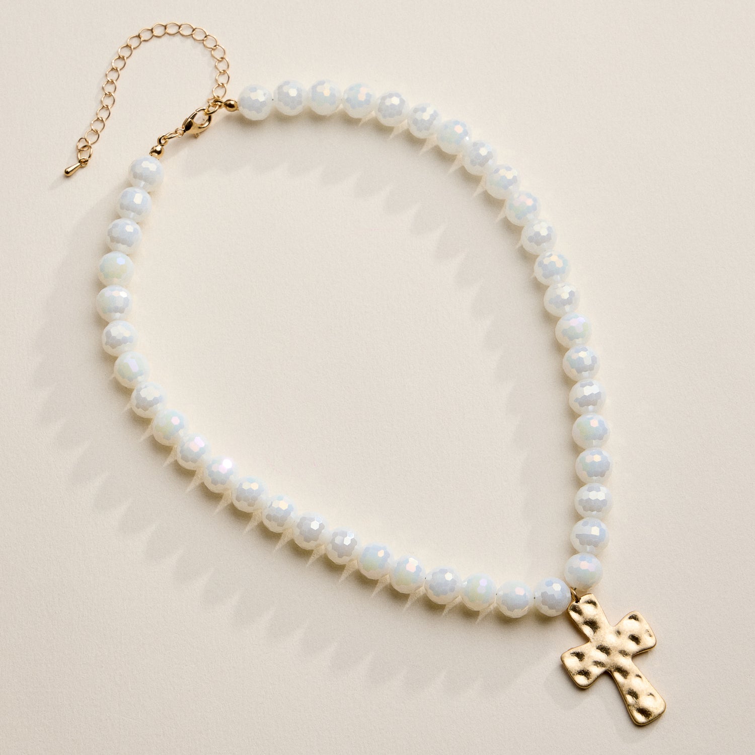 Faceted Beaded Necklace with Hammered Cross Pendant