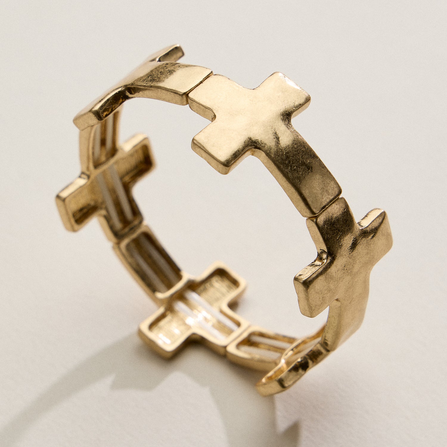 Two-Tone Cross Link Stretch Bracelet – Gold & Silver Statement Faith Jewelry - Frem