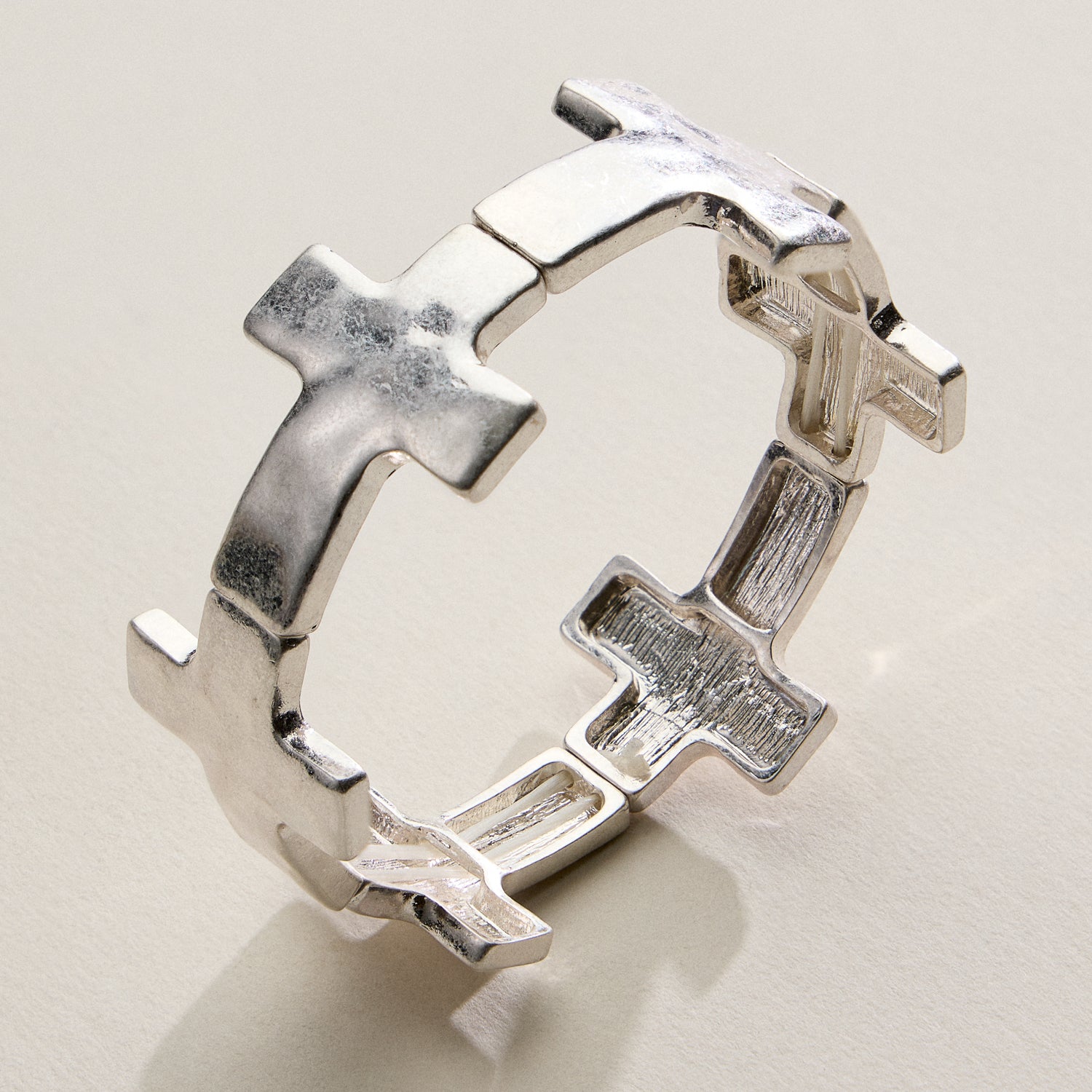 Two-Tone Cross Link Stretch Bracelet – Gold & Silver Statement Faith Jewelry - Frem