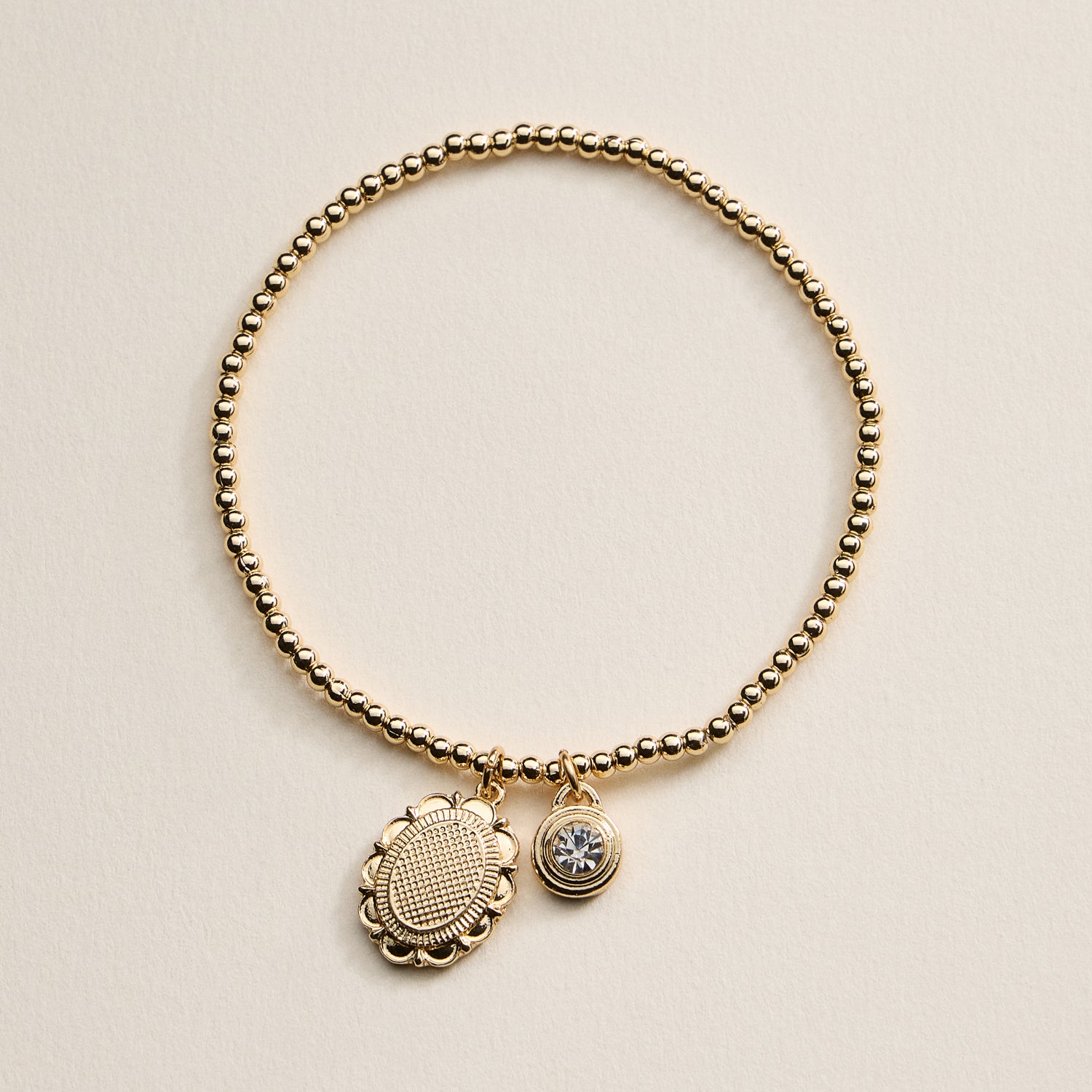 Beaded Heart Charm Stretch Bracelet Set – 3-Piece Layered Stack with Gold Accents