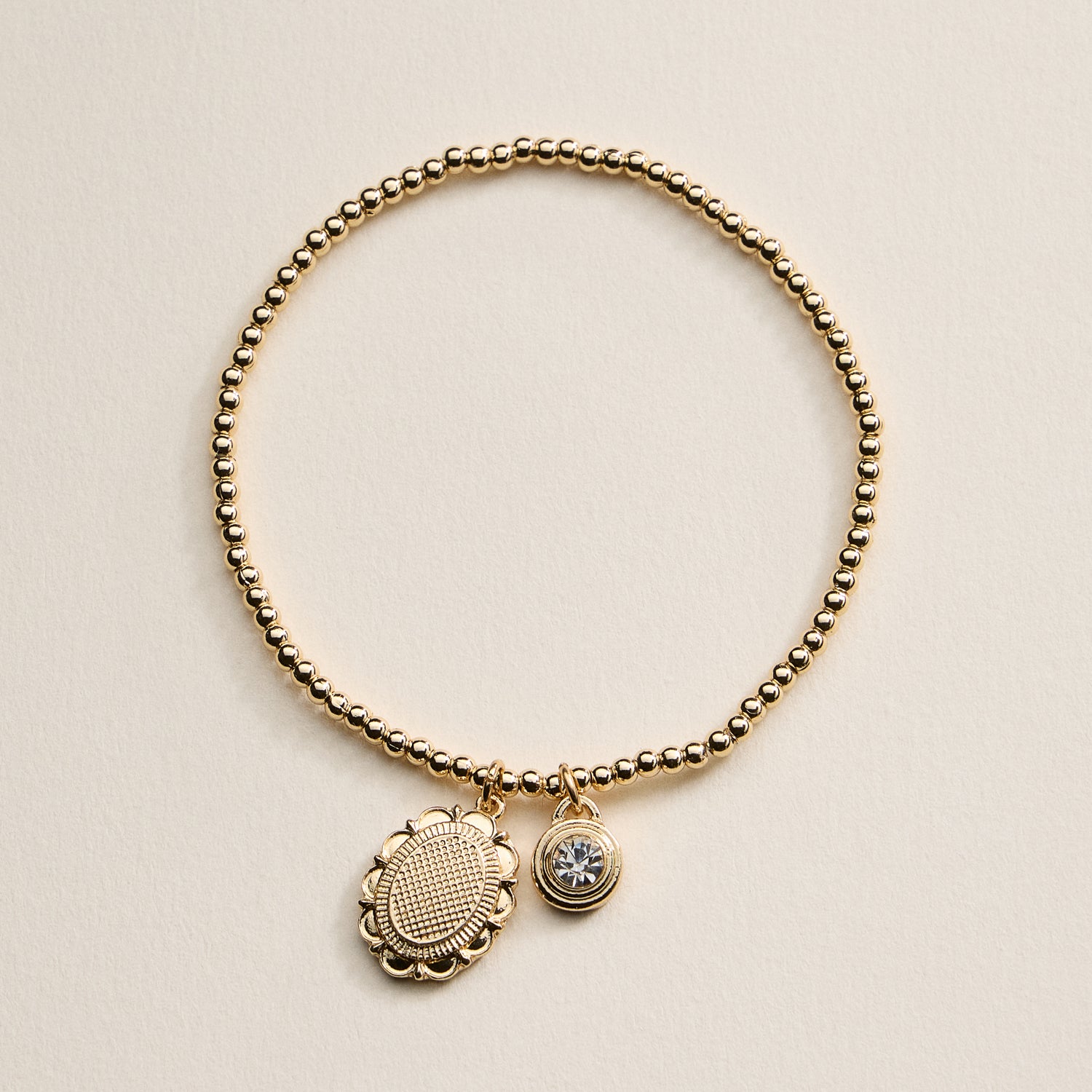 Beaded Heart Charm Stretch Bracelet Set – 3-Piece Layered Stack with Gold Accents