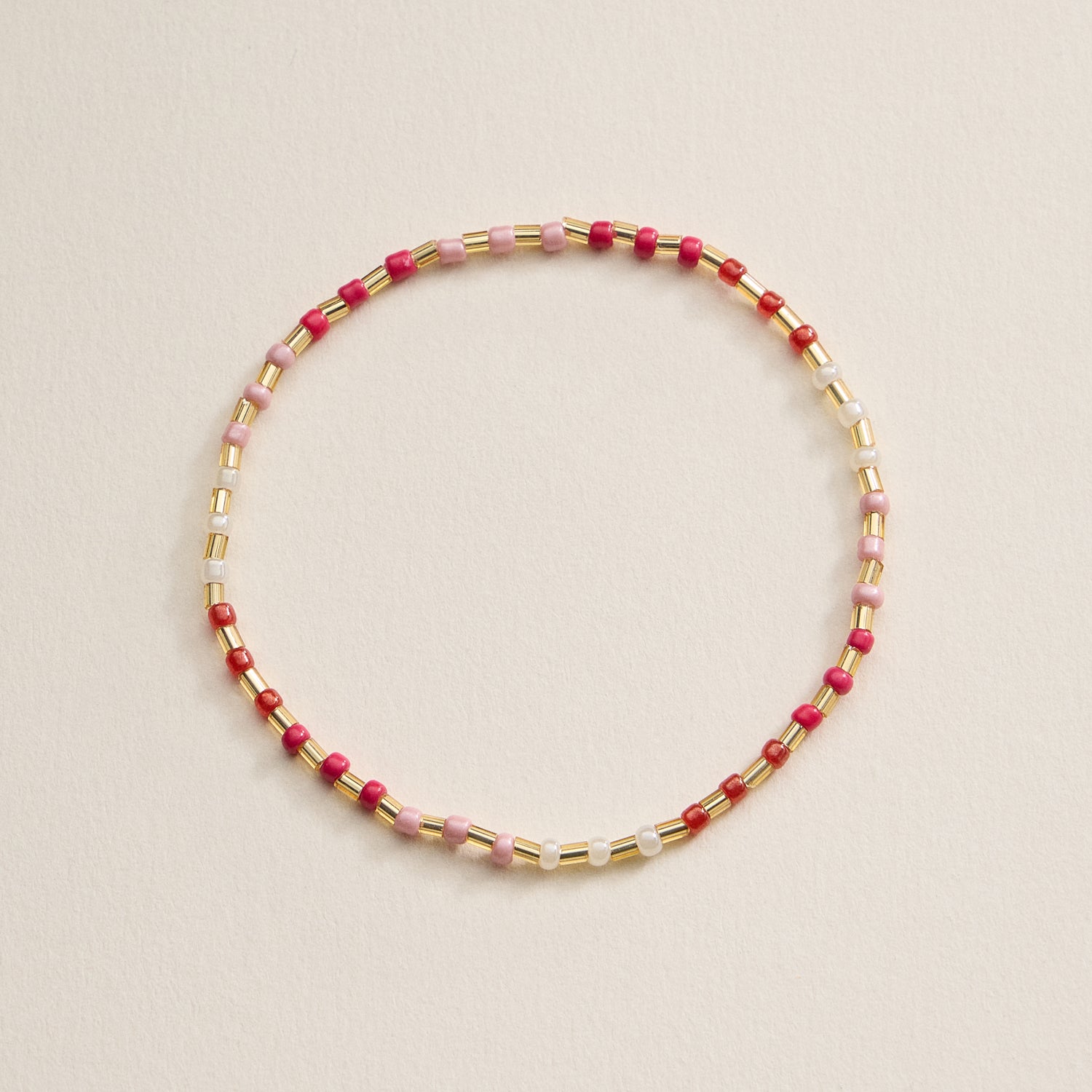 Beaded Heart Charm Stretch Bracelet Set – 3-Piece Layered Stack with Gold Accents