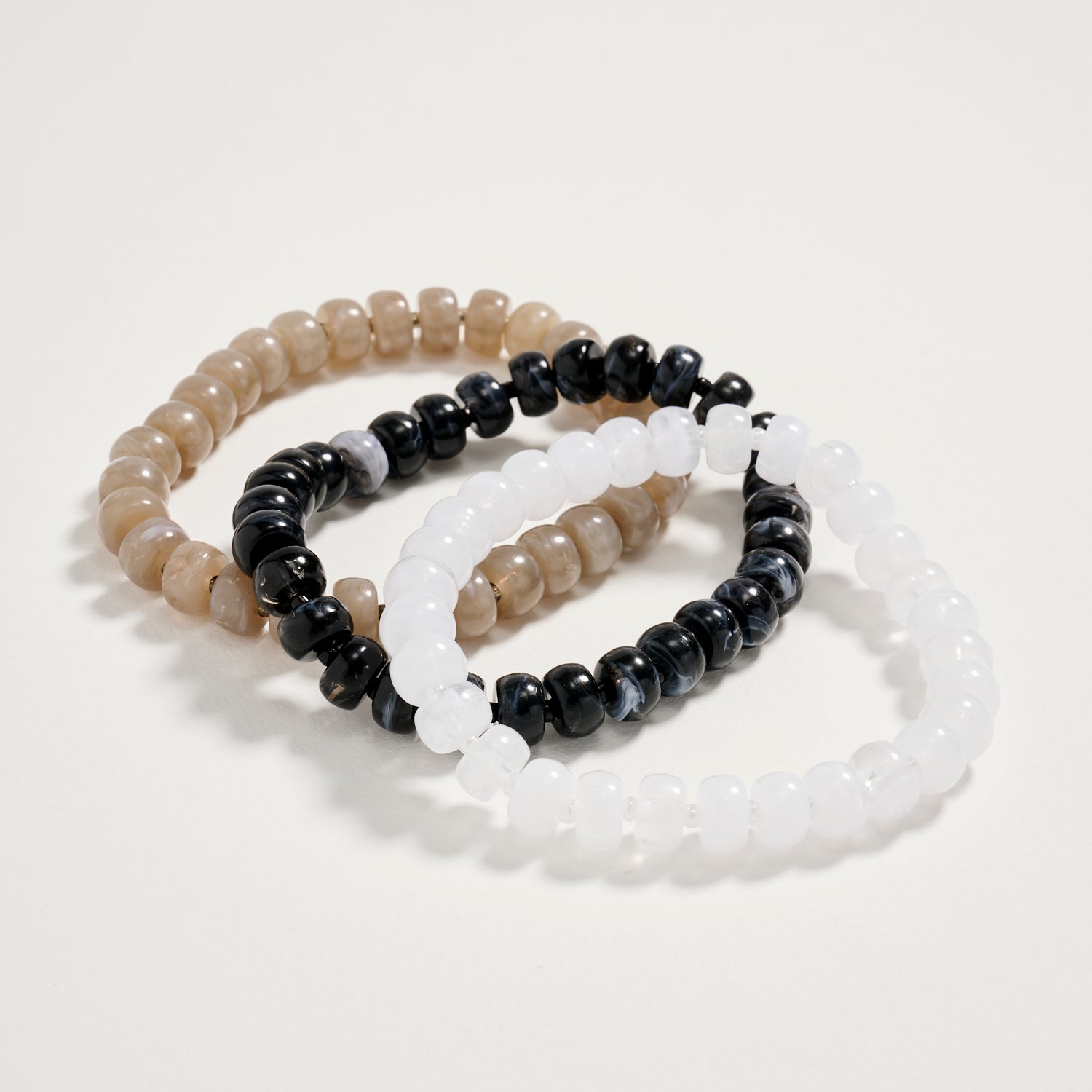 Triple Stack Stretch Bead Bracelet Set – Tumbled Stone Look Disc Beads, Colorful Layered Elastic Bracelets for Women - Frem