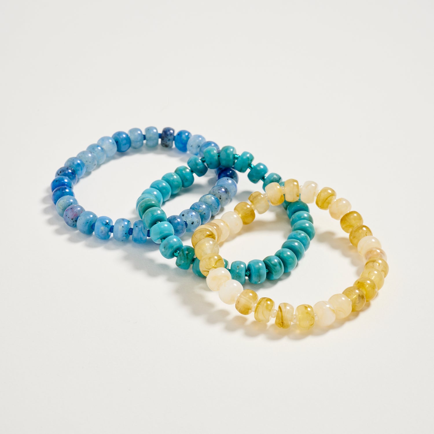 Triple Stack Stretch Bead Bracelet Set – Tumbled Stone Look Disc Beads, Colorful Layered Elastic Bracelets for Women - Frem