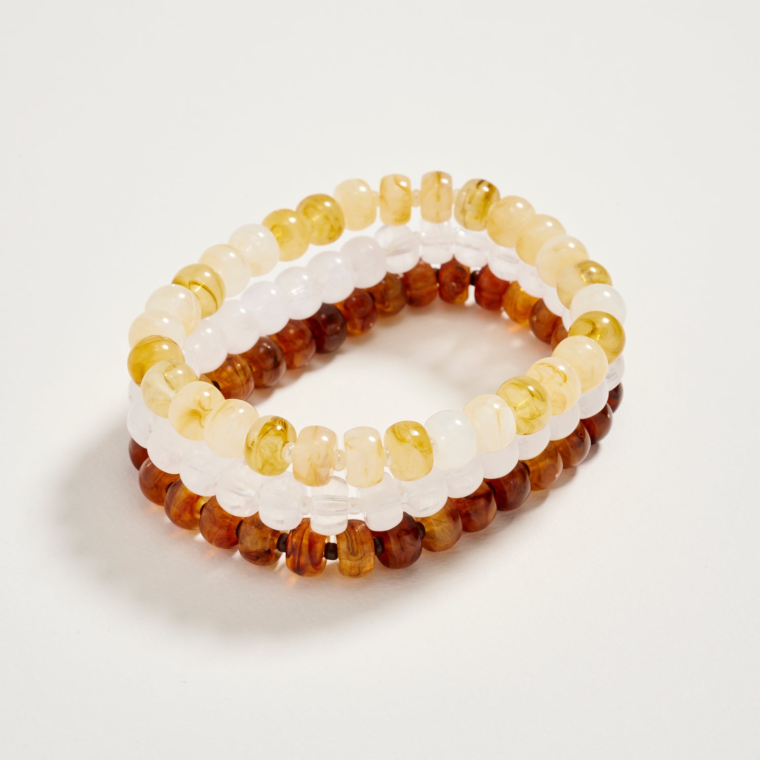 Triple Stack Stretch Bead Bracelet Set – Tumbled Stone Look Disc Beads, Colorful Layered Elastic Bracelets for Women - Frem