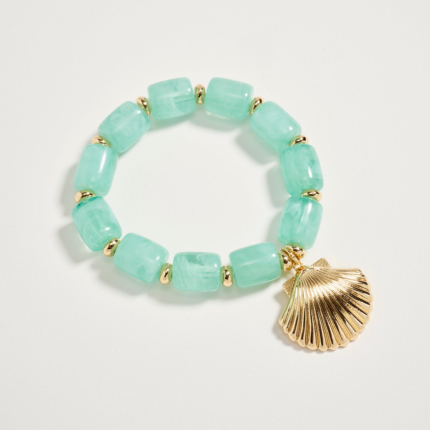 Gold Seashell Charm Beaded Bracelet – Colorful Stretch Bracelet for Women, Summer Beach Jewelry - Frem