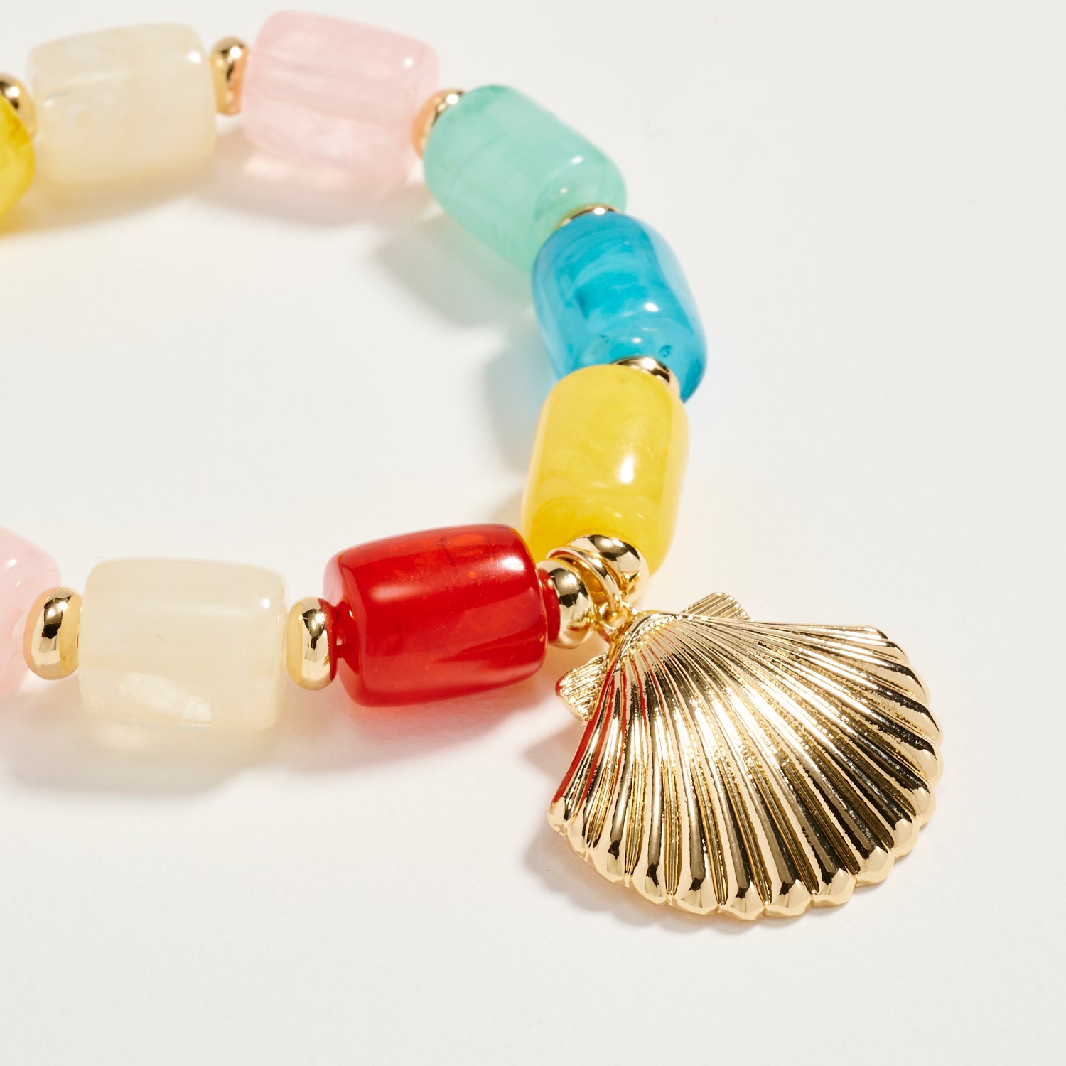 Gold Seashell Charm Beaded Bracelet – Colorful Stretch Bracelet for Women, Summer Beach Jewelry - Frem
