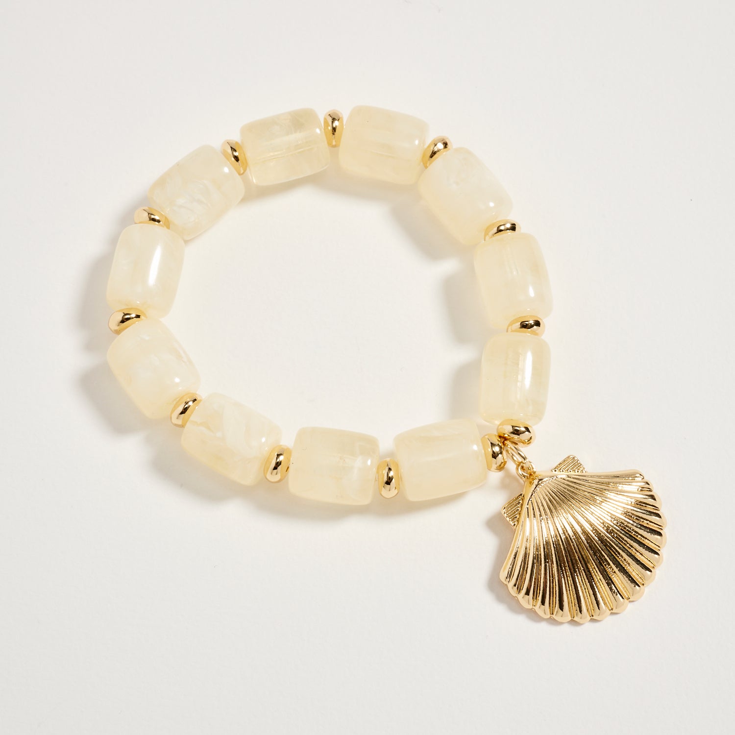 Gold Seashell Charm Beaded Bracelet – Colorful Stretch Bracelet for Women, Summer Beach Jewelry - Frem
