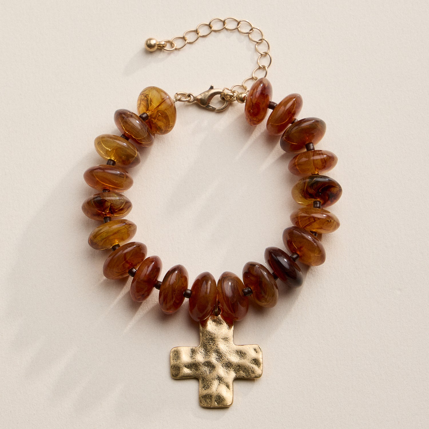 Beaded Cross Charm Bracelet | Colorful Bead Bracelet with Gold Cross Pendant