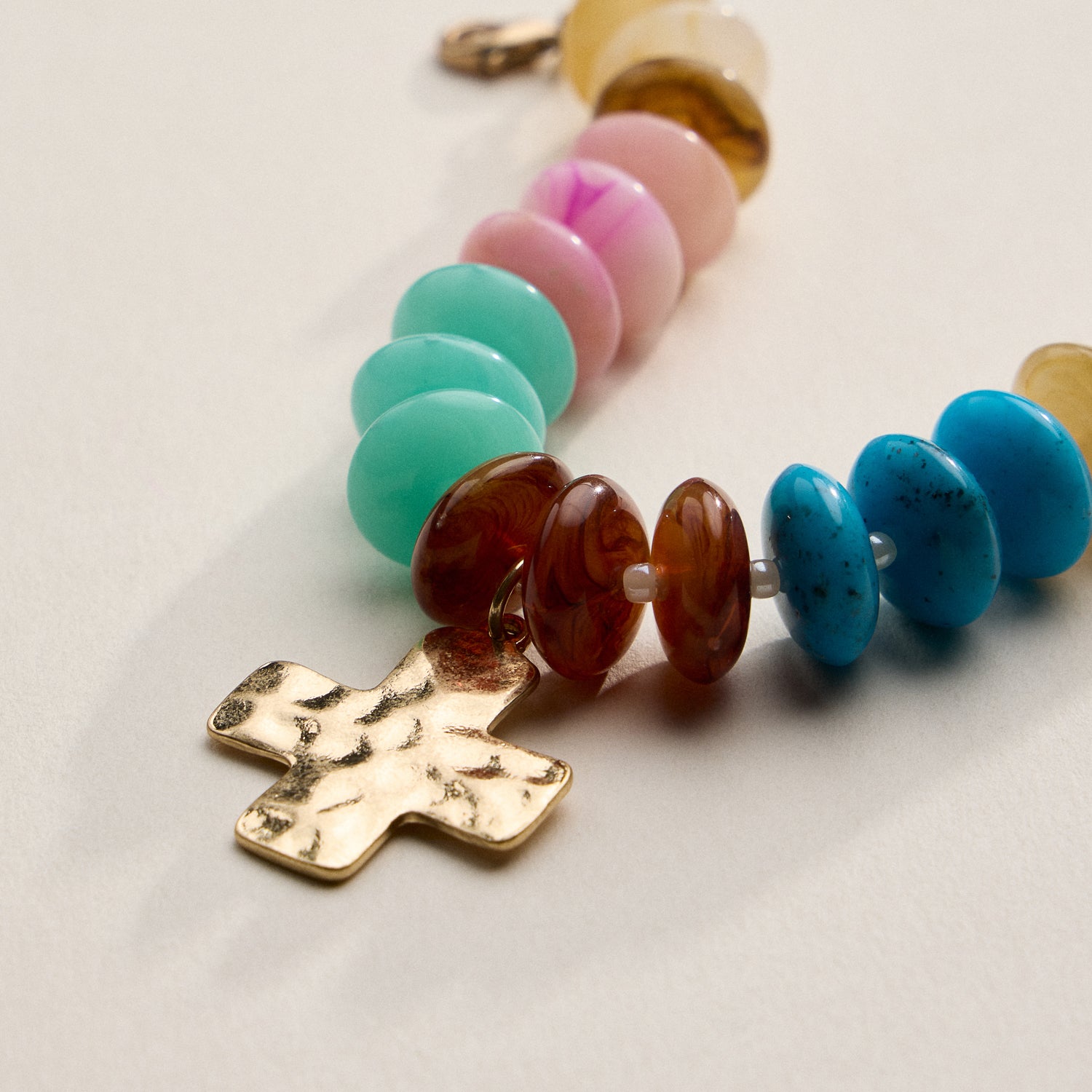 Beaded Cross Charm Bracelet | Colorful Bead Bracelet with Gold Cross Pendant
