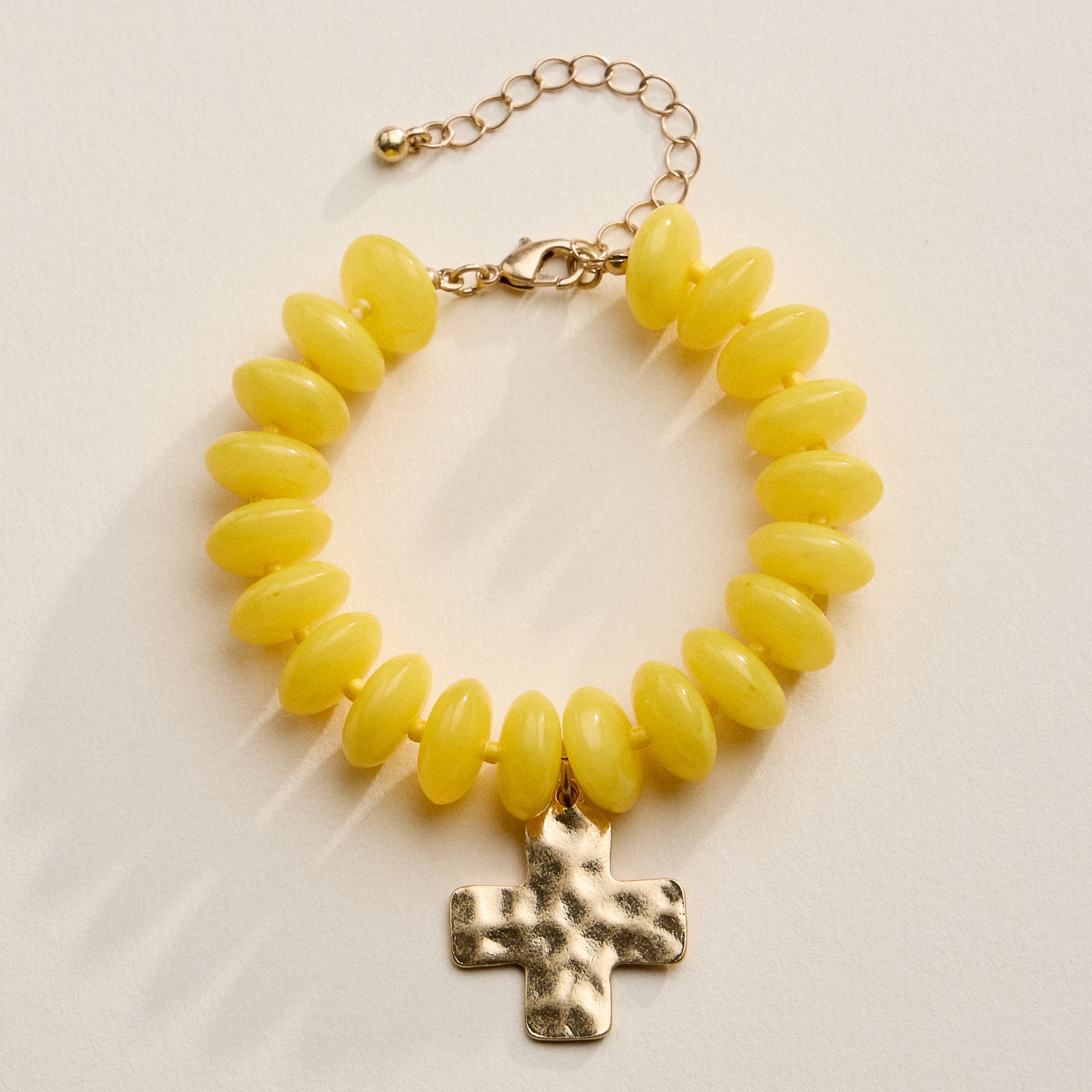 Beaded Cross Charm Bracelet | Colorful Bead Bracelet with Gold Cross Pendant