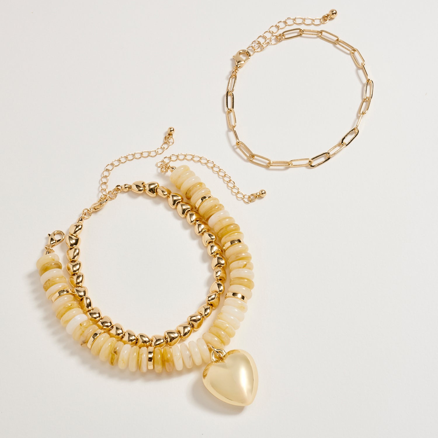 Gold Heart Charm Beaded Bracelet Set – Layered Chain & Colorful Disc Beads, Adjustable Stackable Wrist Jewelry for Women - Frem