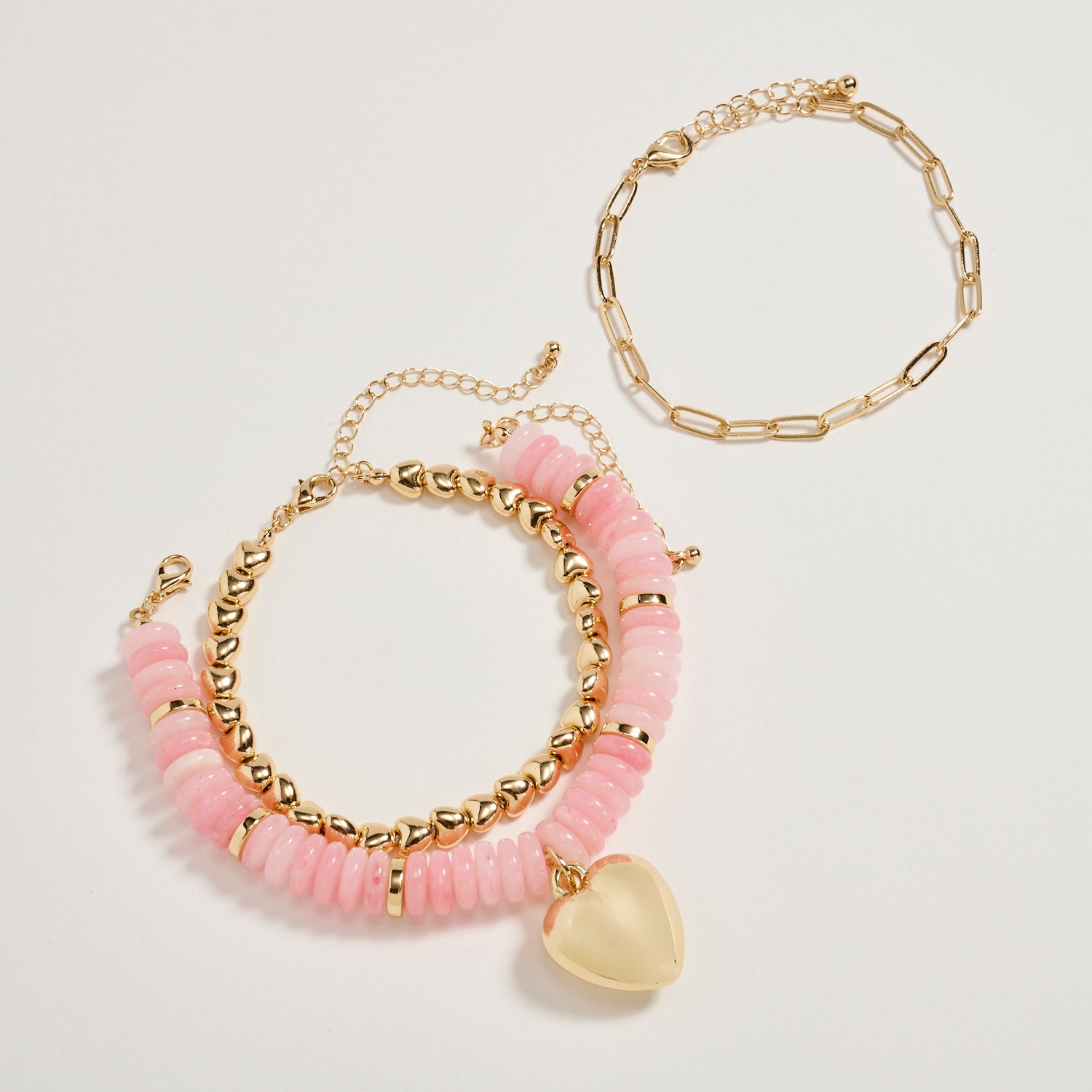 Gold Heart Charm Beaded Bracelet Set – Layered Chain & Colorful Disc Beads, Adjustable Stackable Wrist Jewelry for Women - Frem