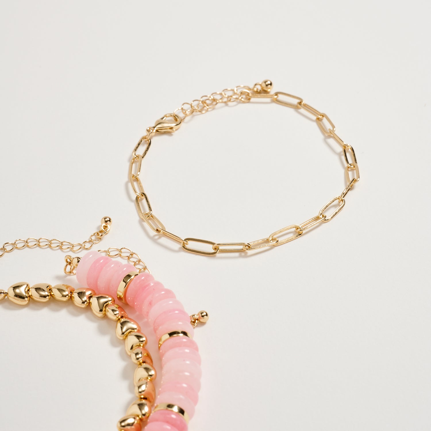Gold Heart Charm Beaded Bracelet Set – Layered Chain & Colorful Disc Beads, Adjustable Stackable Wrist Jewelry for Women - Frem