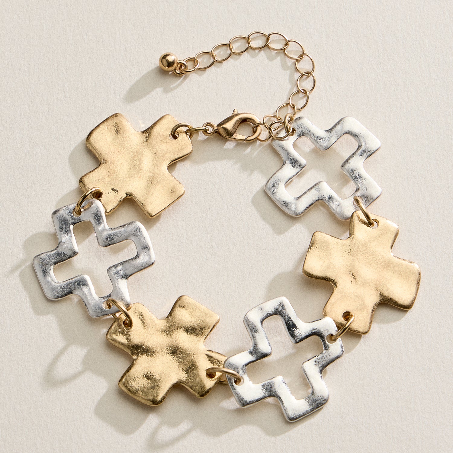 Hammered Cross Link Chain Bracelet – Gold, Silver & Two-Tone Faith Jewelry - Frem