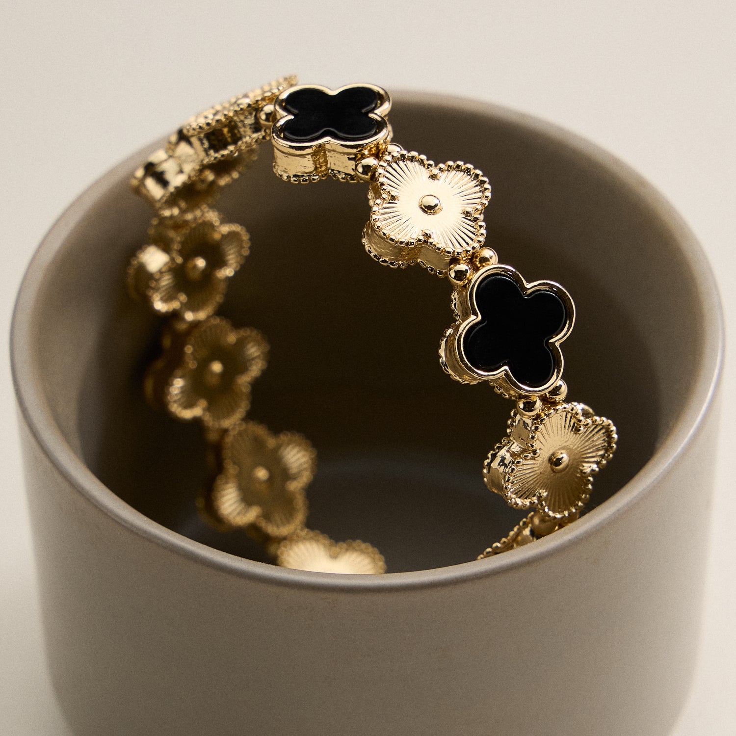Clover Charm Stretch Bracelet | Gold Dipped Enamel Floral Bracelet