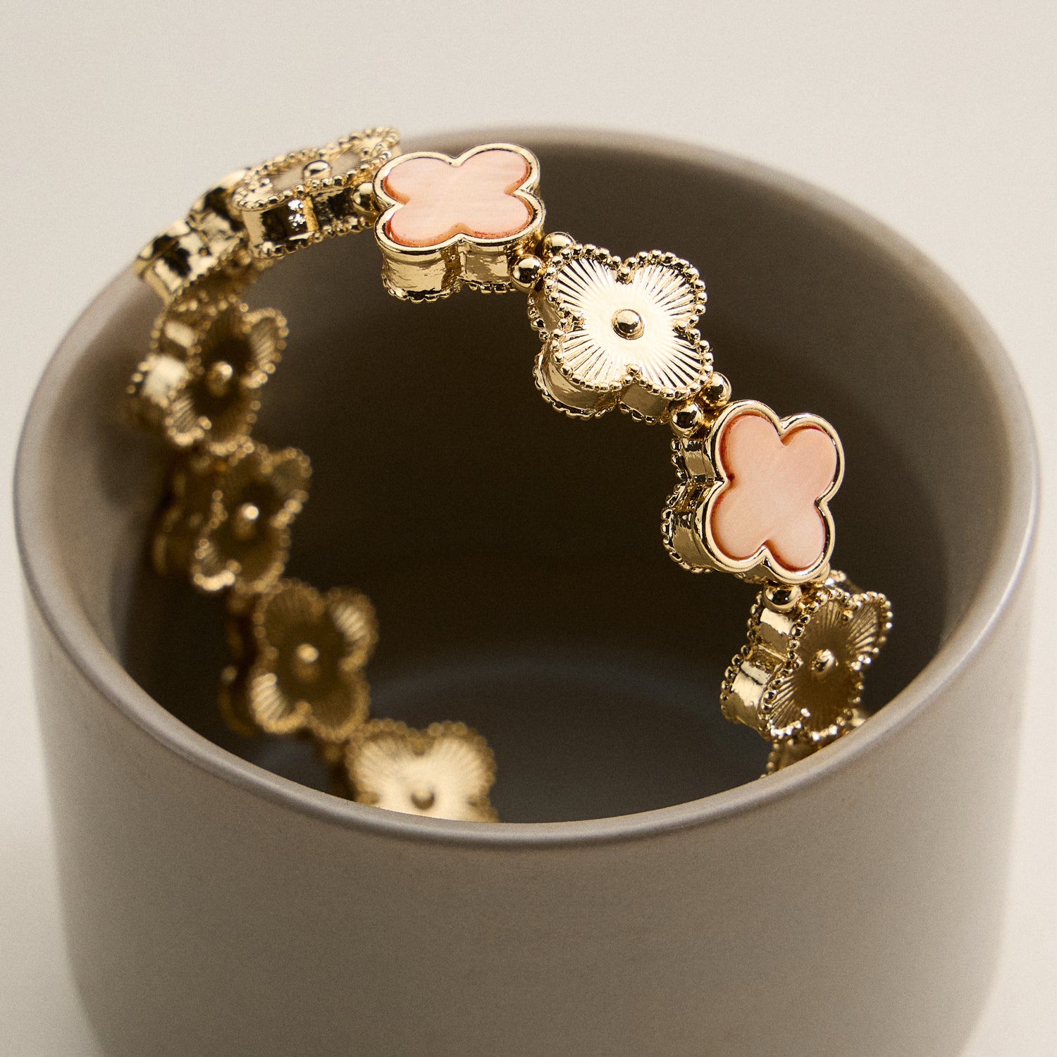 Clover Charm Stretch Bracelet | Gold Dipped Enamel Floral Bracelet