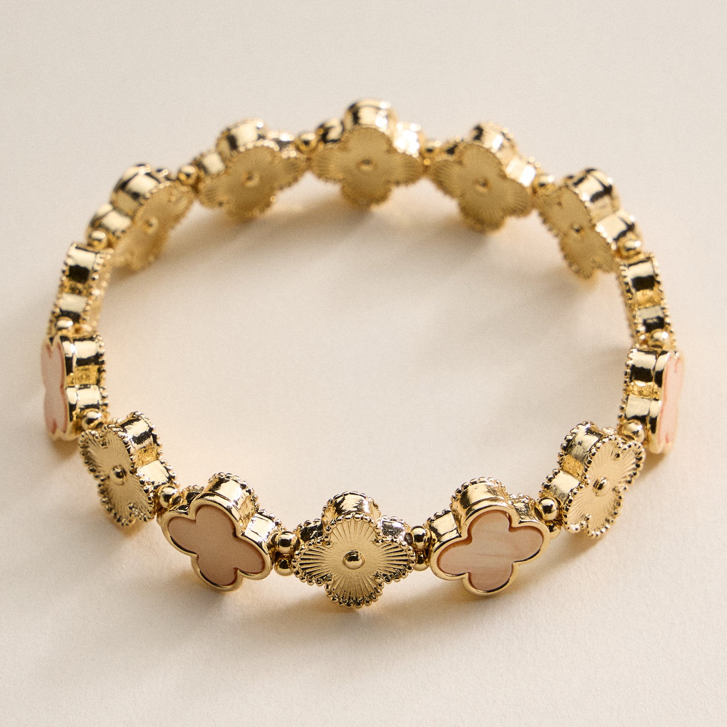 Clover Charm Stretch Bracelet | Gold Dipped Enamel Floral Bracelet