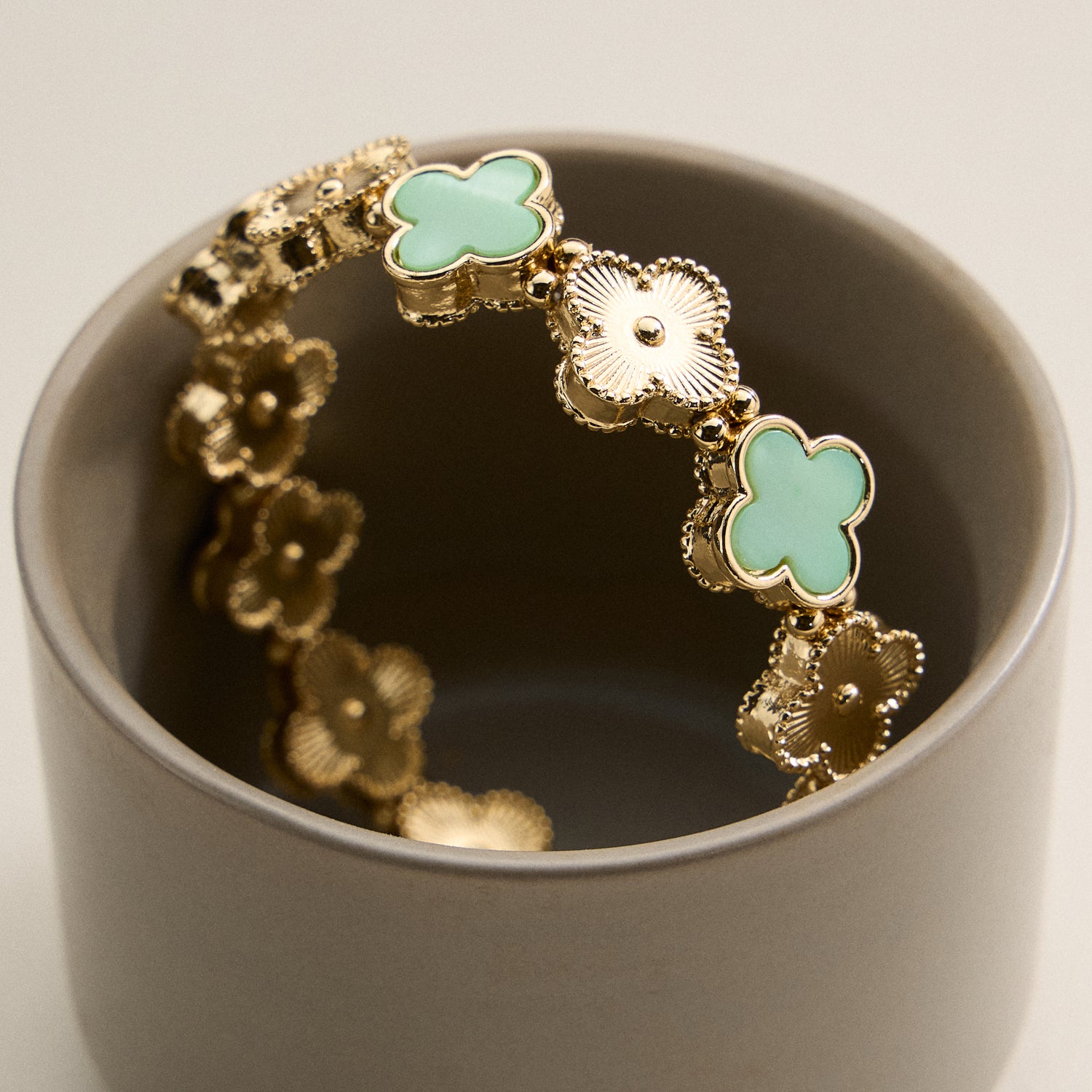 Clover Charm Stretch Bracelet | Gold Dipped Enamel Floral Bracelet