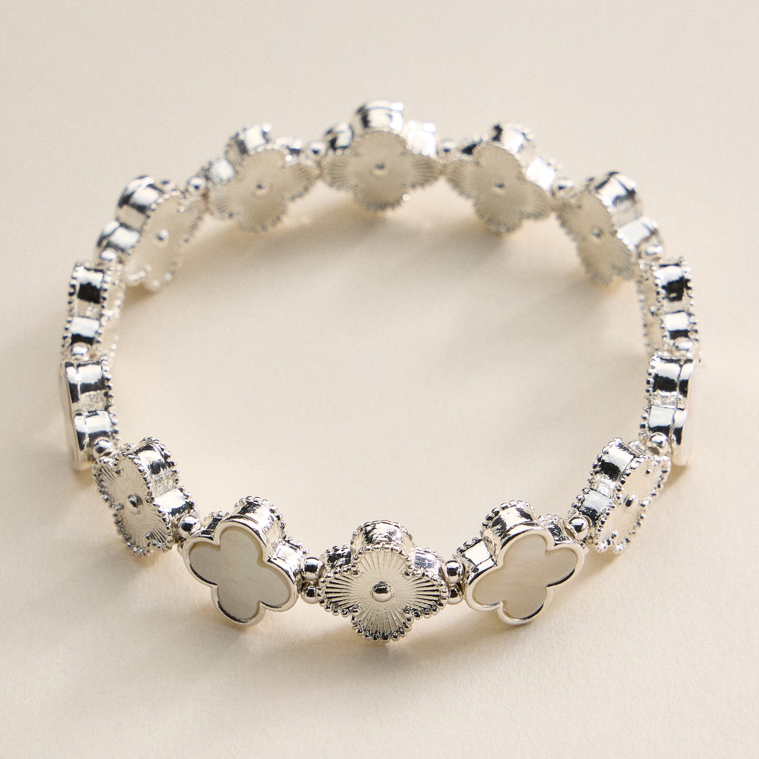 Enamel Floral Link Bracelet with Beaded Detailing