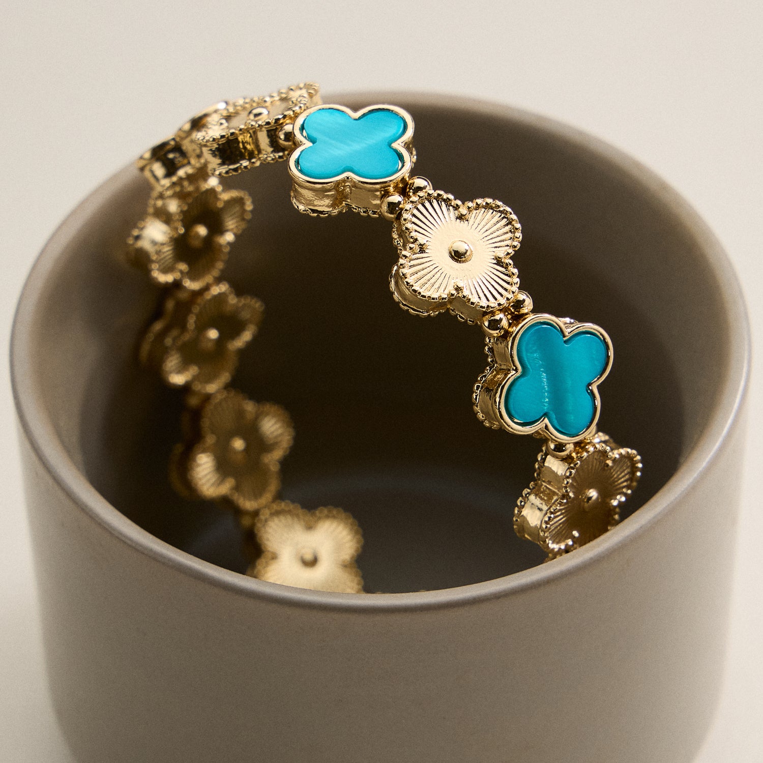 Clover Charm Stretch Bracelet | Gold Dipped Enamel Floral Bracelet