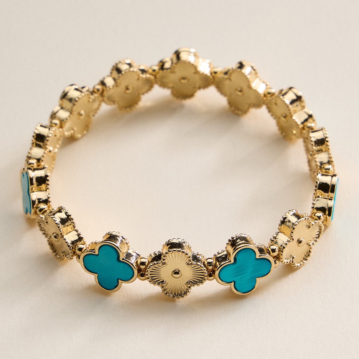 Clover Charm Stretch Bracelet | Gold Dipped Enamel Floral Bracelet