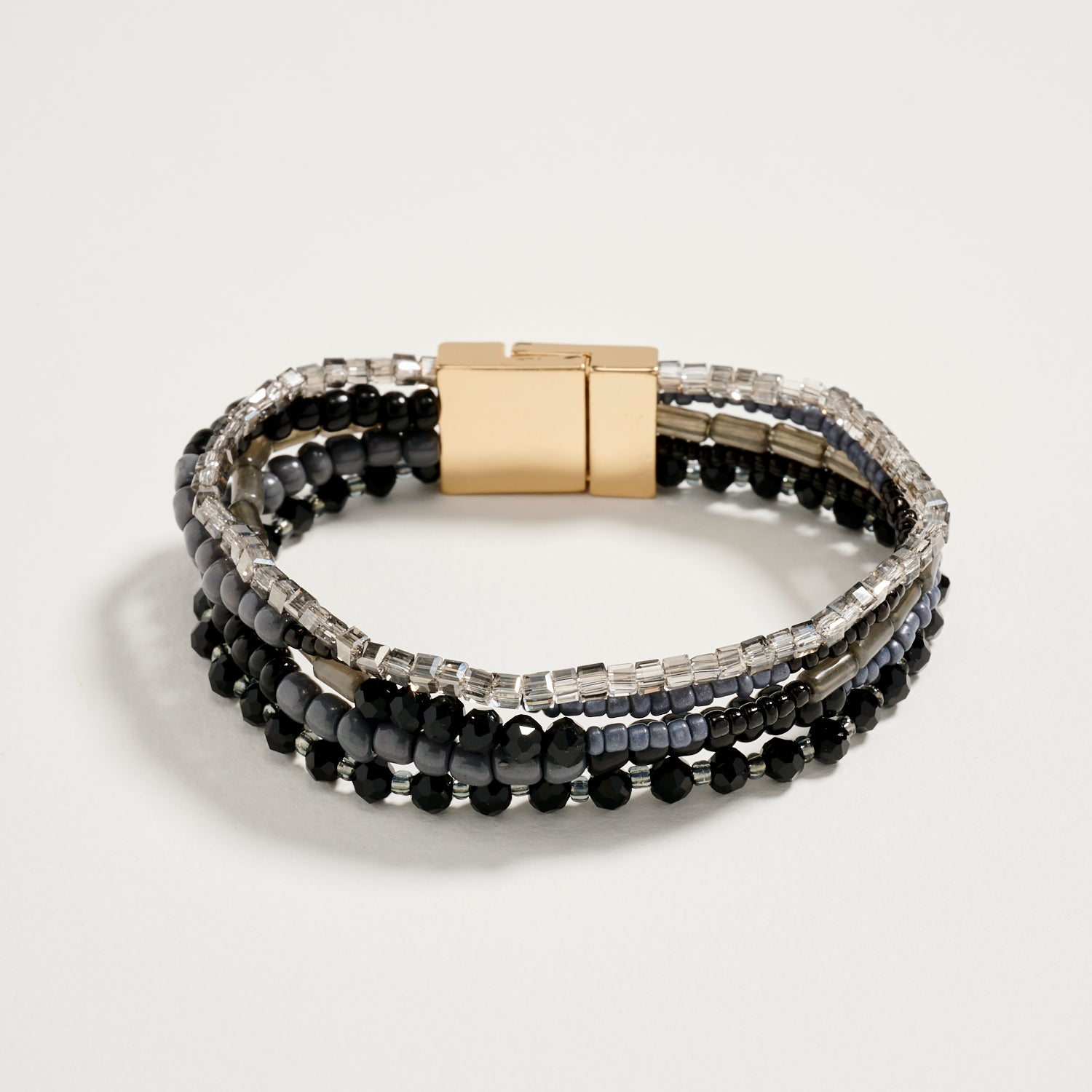 Multilayer Blue Beaded Bracelet with Gold Magnetic Clasp – Boho Stack Stretch Bracelet for Women - Frem