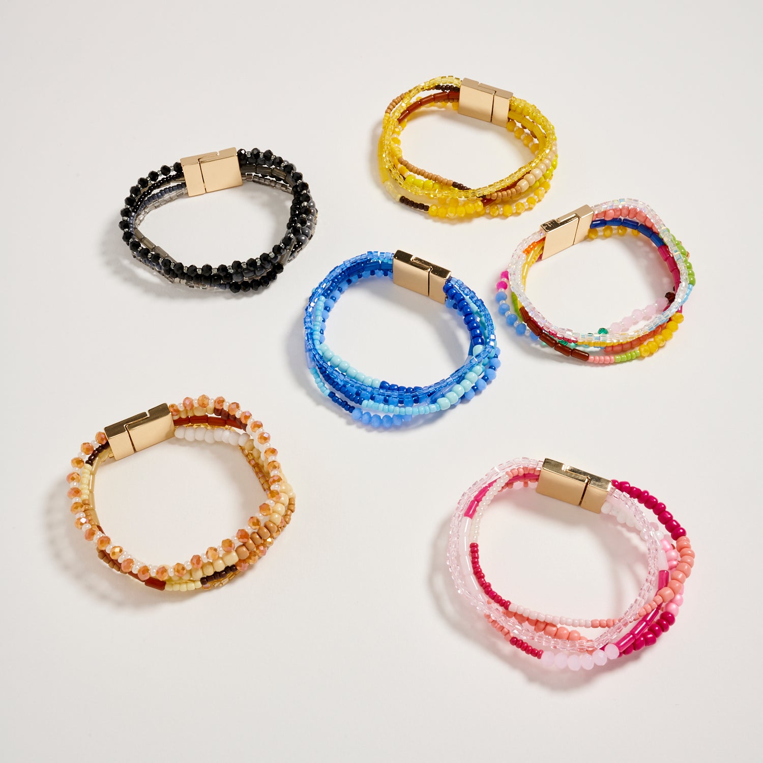 Multilayer Blue Beaded Bracelet with Gold Magnetic Clasp – Boho Stack Stretch Bracelet for Women - Frem